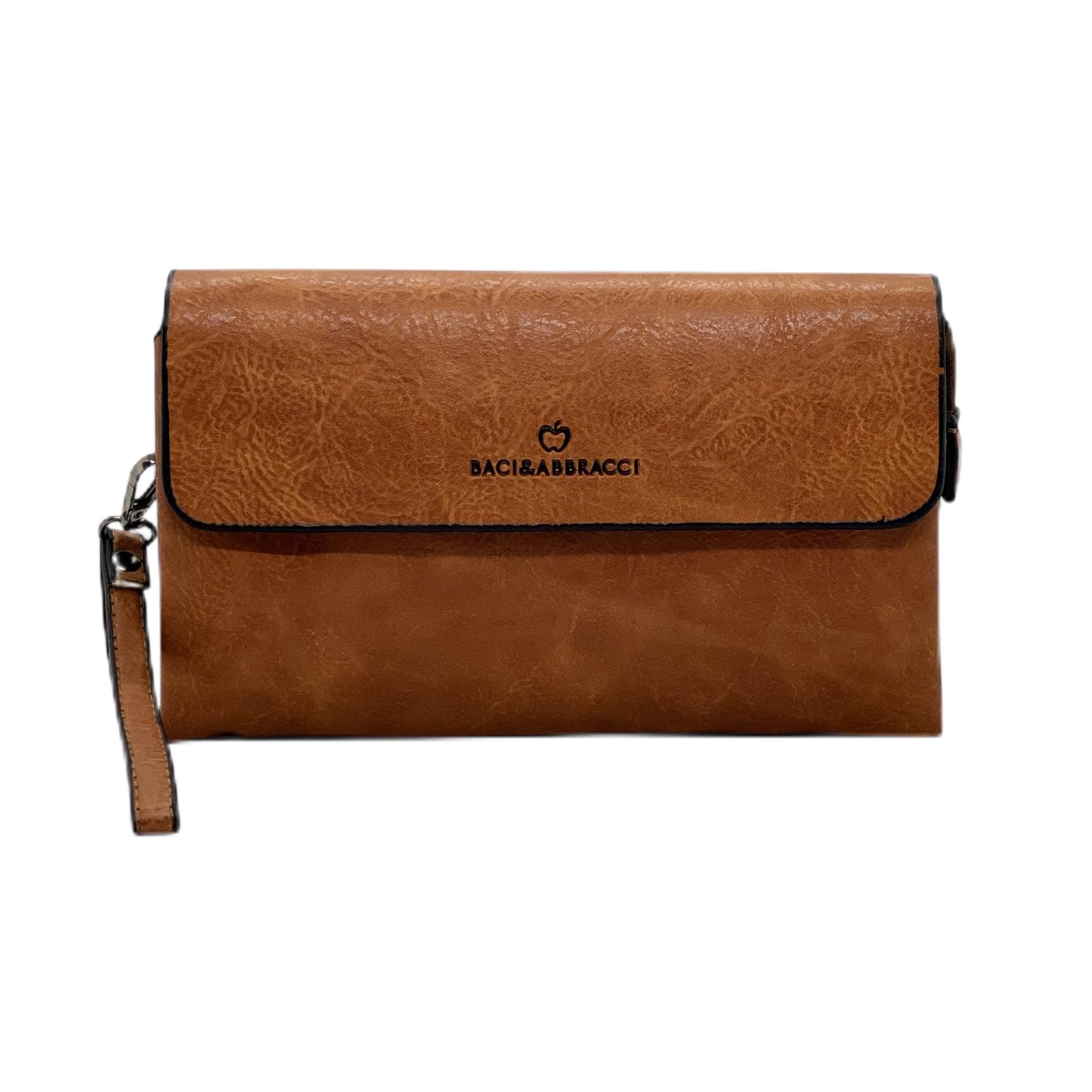 Pochette Firmato Baci & Abbracci Uomo Donna Ragazzo Slim con Cinturino Clutch da Polso Borsetta compatta in Ecopelle Chiusura a Cerniera Clutch Nero Borsello in Offerta