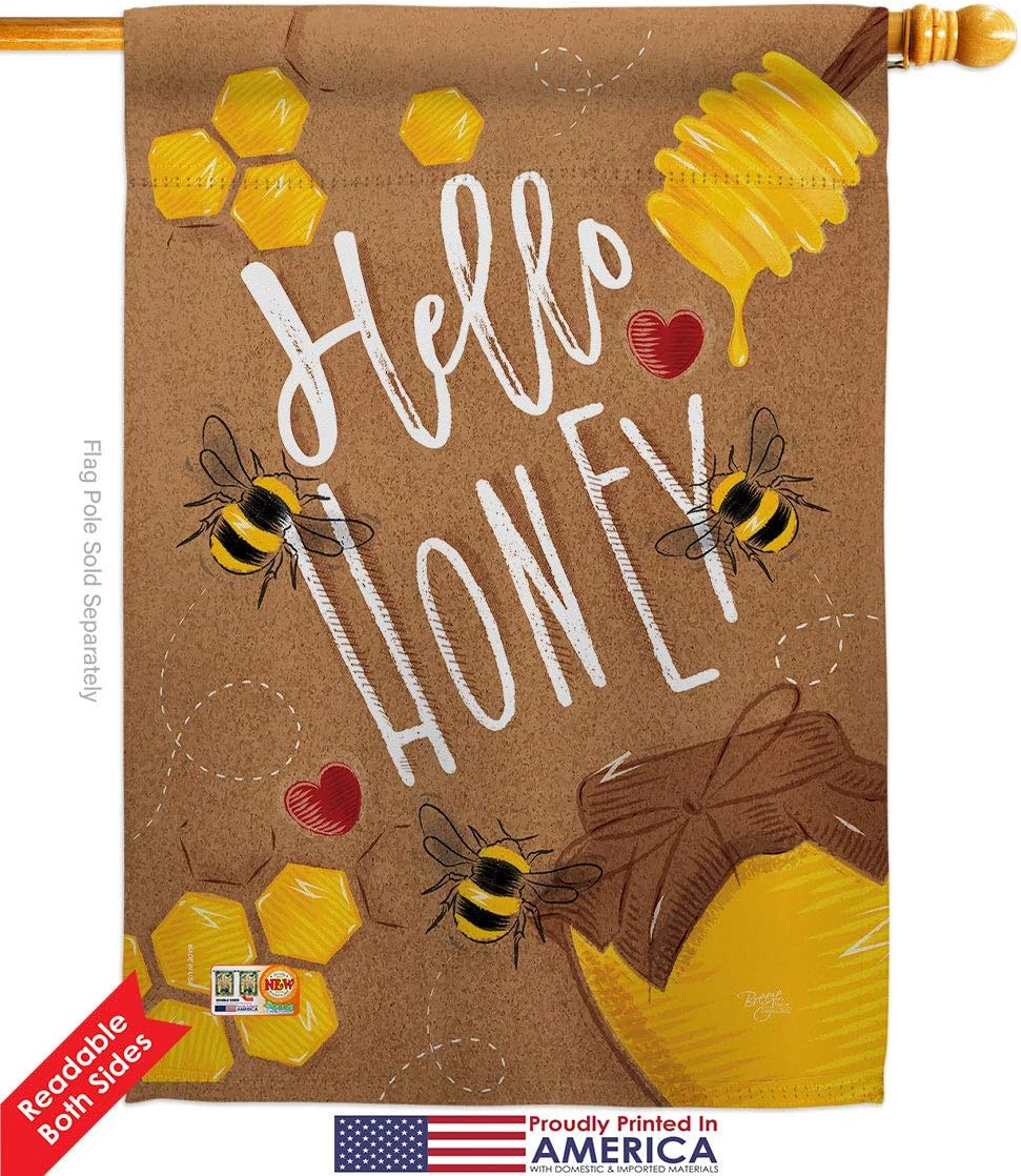 Hello Honey House Flag Garden Friends Butterfly Ladybugs Dragonfly Bee Springtime Insect Natural Wildlife Small Decorative Gift Yard Banner Double-Sided Made In USA 28 X 40