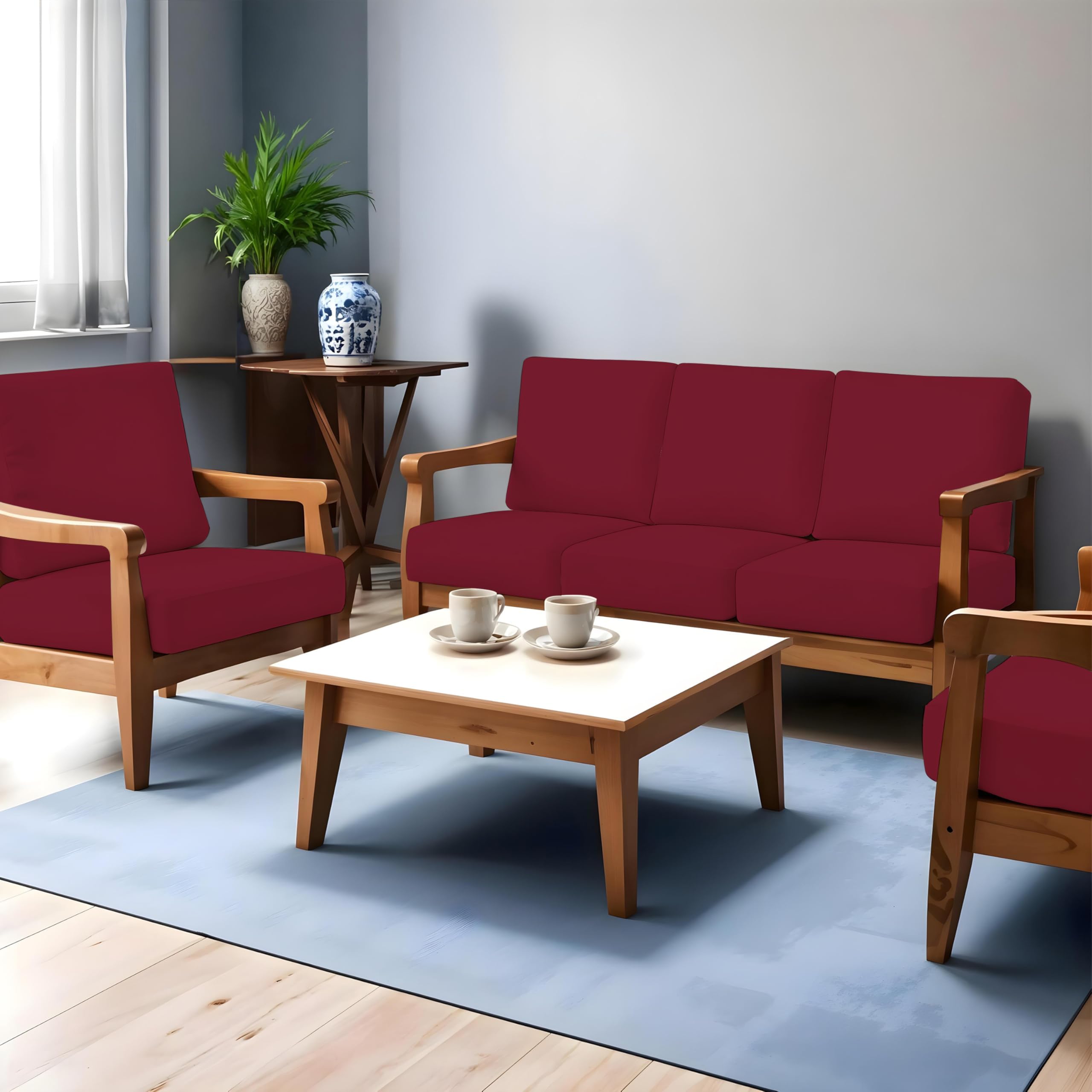 LAZI Maroon (Pack of 10) 200GSM Wooden Sofa Seat Cover 5 Seater for Wooden Cushion Stretchable Elastic Sofa Slip Cover Protector for Livingroom Recliner Couch Cloth Cover 3+2 Seater Set Covers
