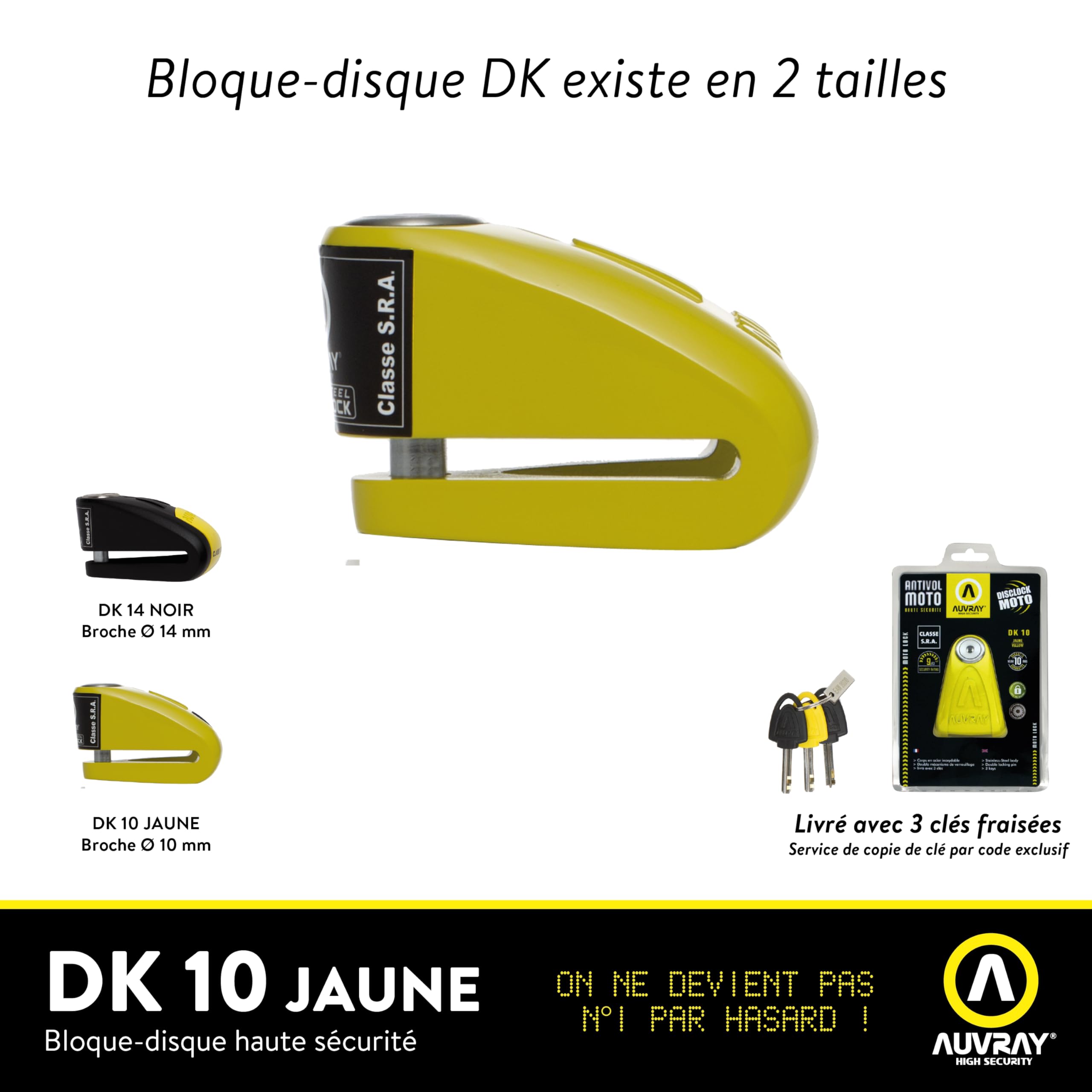 AUVRAY - Antivol moto bloque disque - BLOCK DISC DK-10 - Haute securité - Certifié SRA -Recommandé par les assurances - Technologie Anti-Crochetage et Anti -Sciage - Protection renforcée