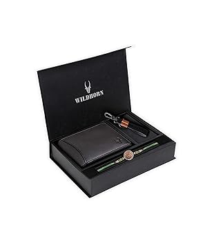 WildHorn Rakhi Gift Hamper For Brother - Classic Men's Combo/Gift Set Of Leather Wallet, Keyring And Rakhi For Brother/Bhaiya., Black - image, photos