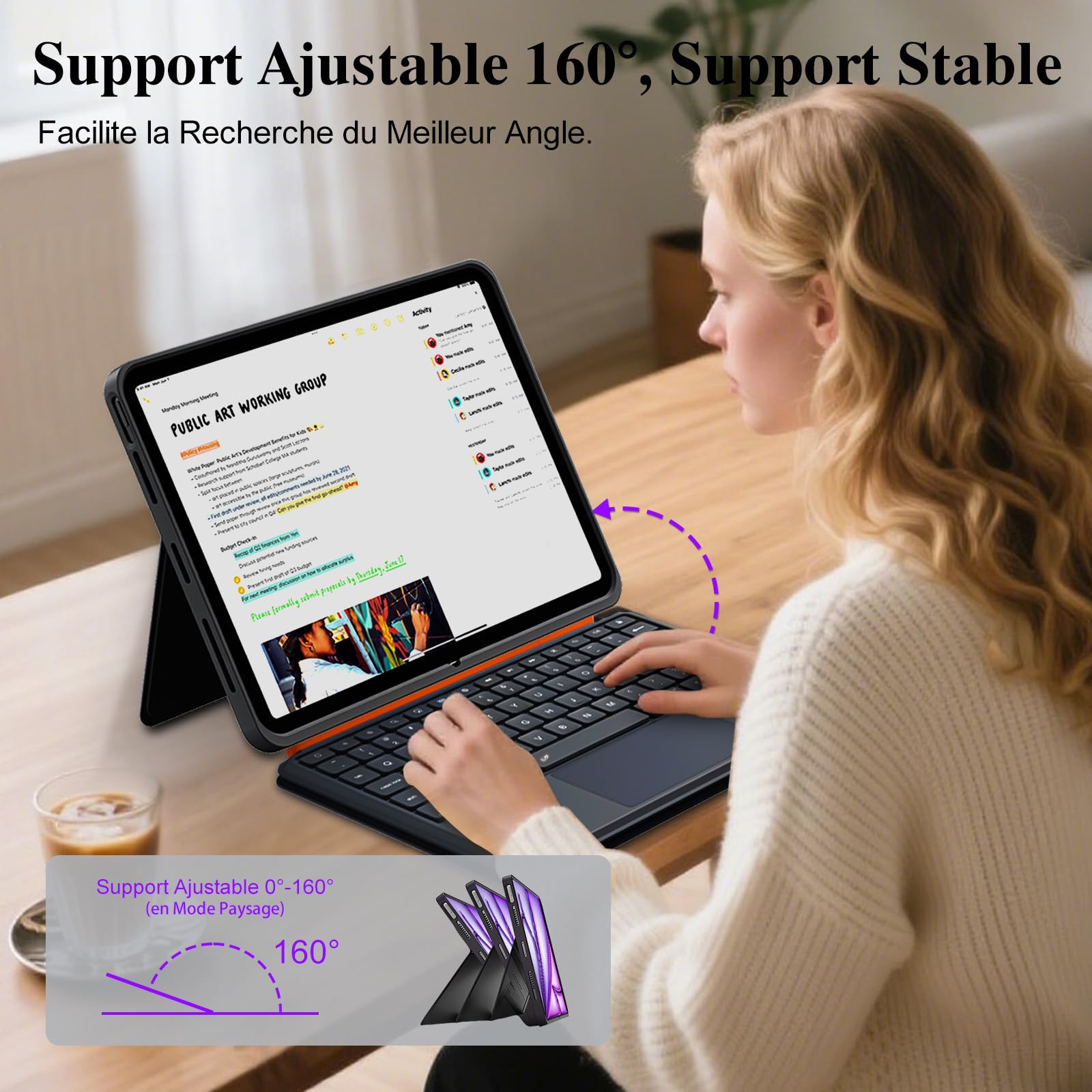 Housse Clavier pour iPad Air 13 Pouces (M4/M3/M2, 2026/2025/2024), Pro 12,9" 6e/5e/4e/3e Gén, Clavier Bluetooth Magnétique Détachable, Trackpad, Rétroéclairées, Support Ajustable (Noir)