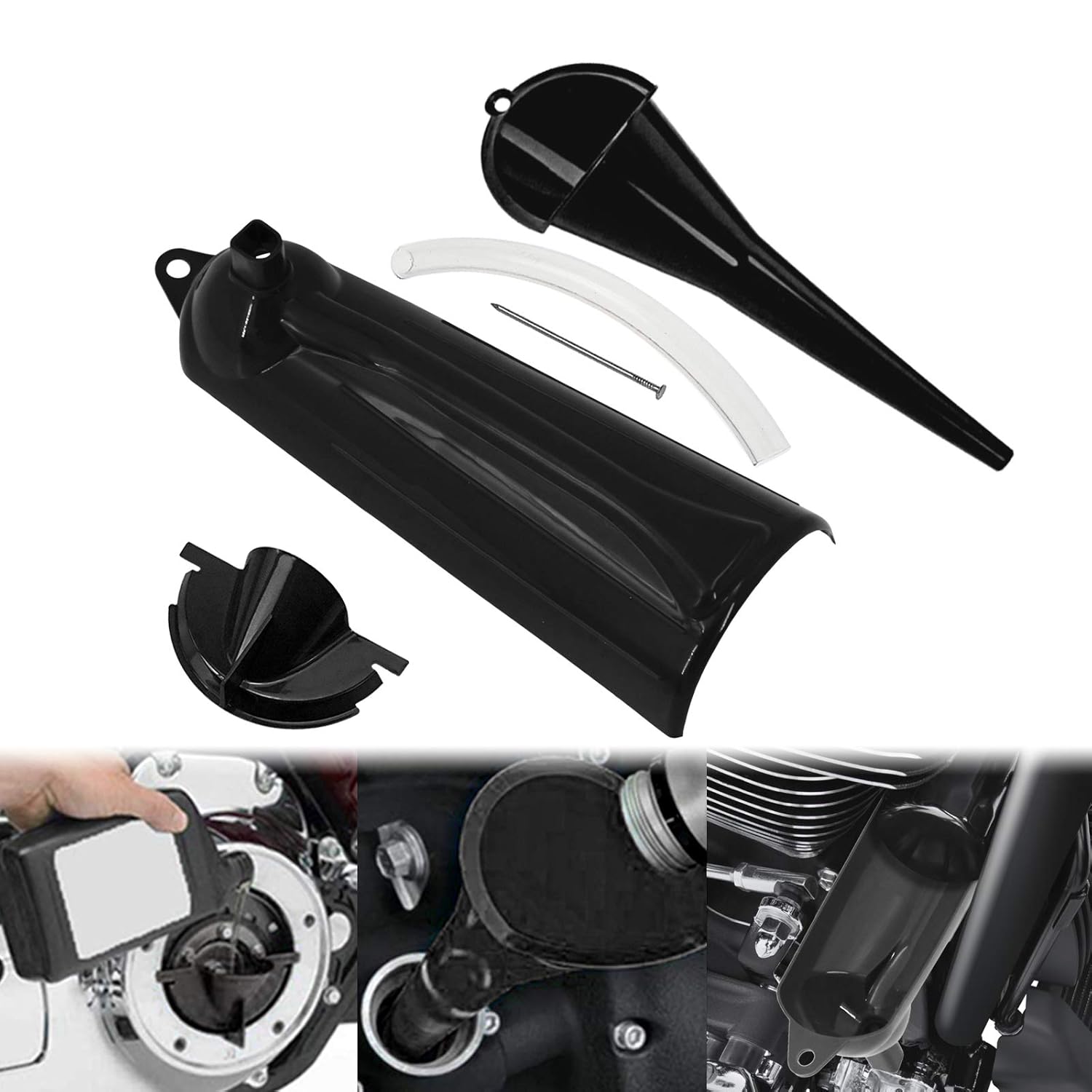 HDBUBALUS Crankcase Fill Funnel Primary Case Oil Fill Oil Filter Funnel Set Compatible with Harley 3 Pcs