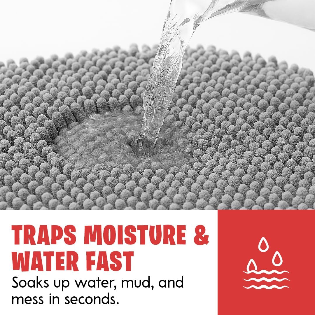 MudGuard Mat™ Dog Door Mat for Muddy Paws, Super Absorbent Microfiber, Non-Slip Indoor Mat, Quick Dry Chenille Mud Mat for Dogs & Entryway, Washable, Grey 19" x 30" - Image 3