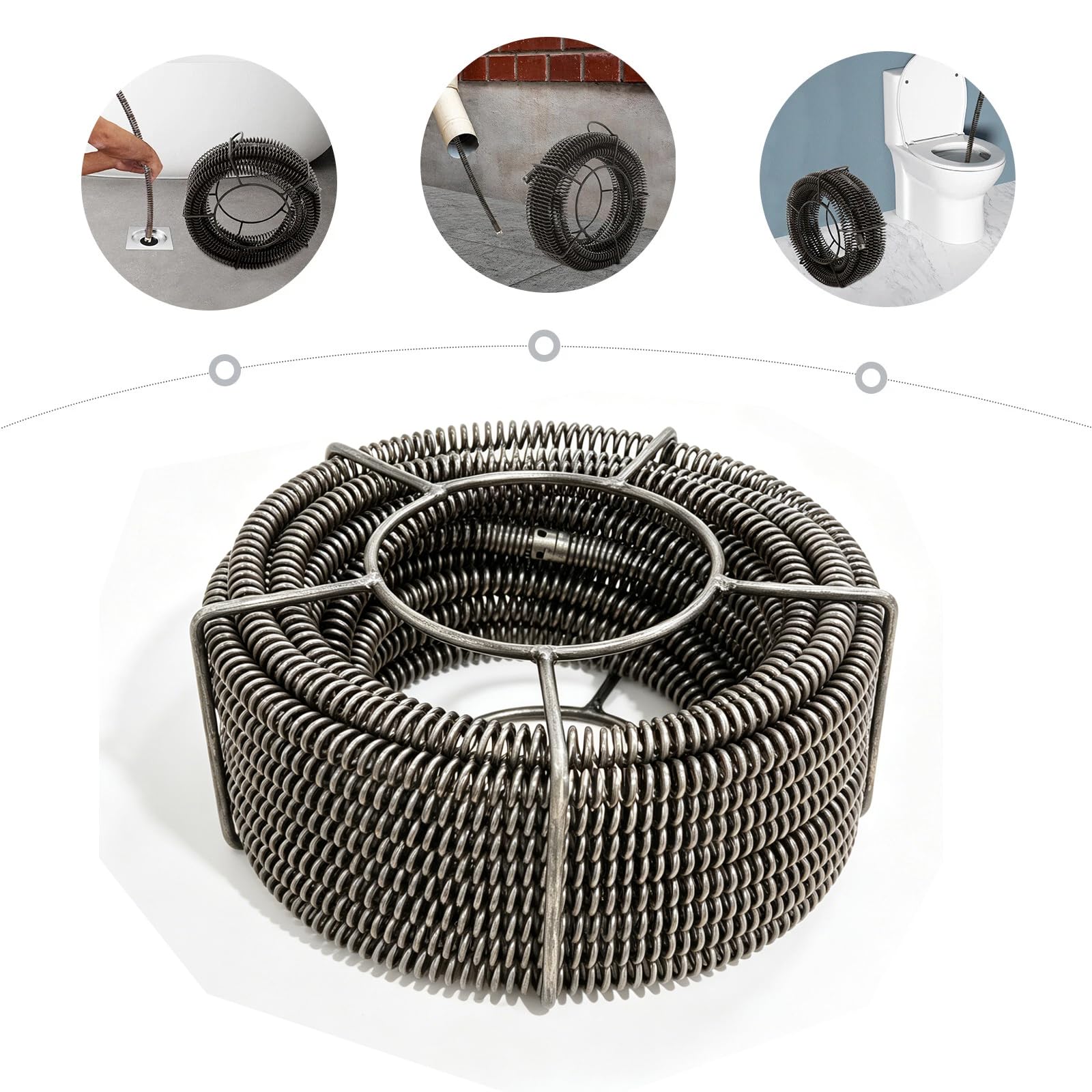 Máquina limpiadora de tuberías con espiral de resorte de 16 mm x 20 m. Aparato limpiador de tuberías con espiral