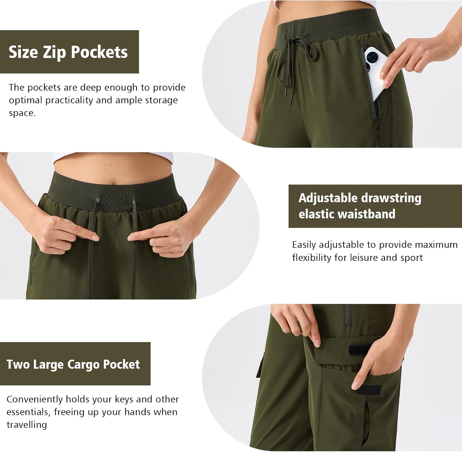 ZENGVEE Women's Quick Dry Hiking Cargo Pants with 5 Pockets Lightweight Athletic Travel Outdoor Joggers Casual Track