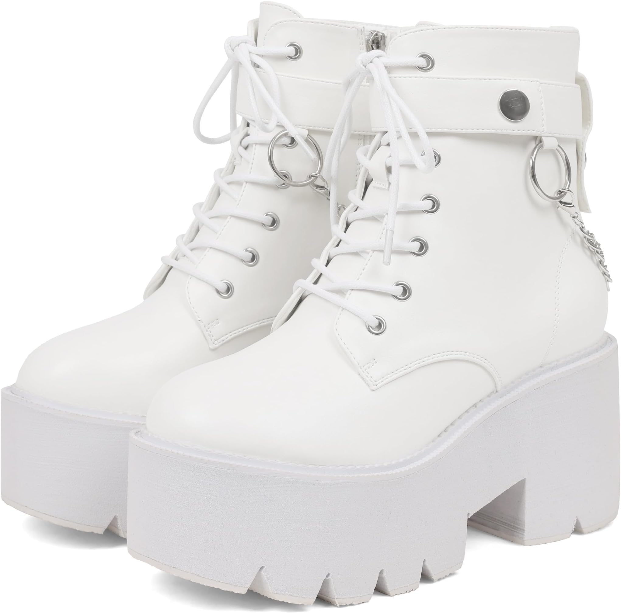 Platform Ankle Boots for Women Combat Chunky Wedge Heel Boots Rave Goth Lace Up & Zipper Booties Punk Chain Shoes for Festival Concert Cosplay Party