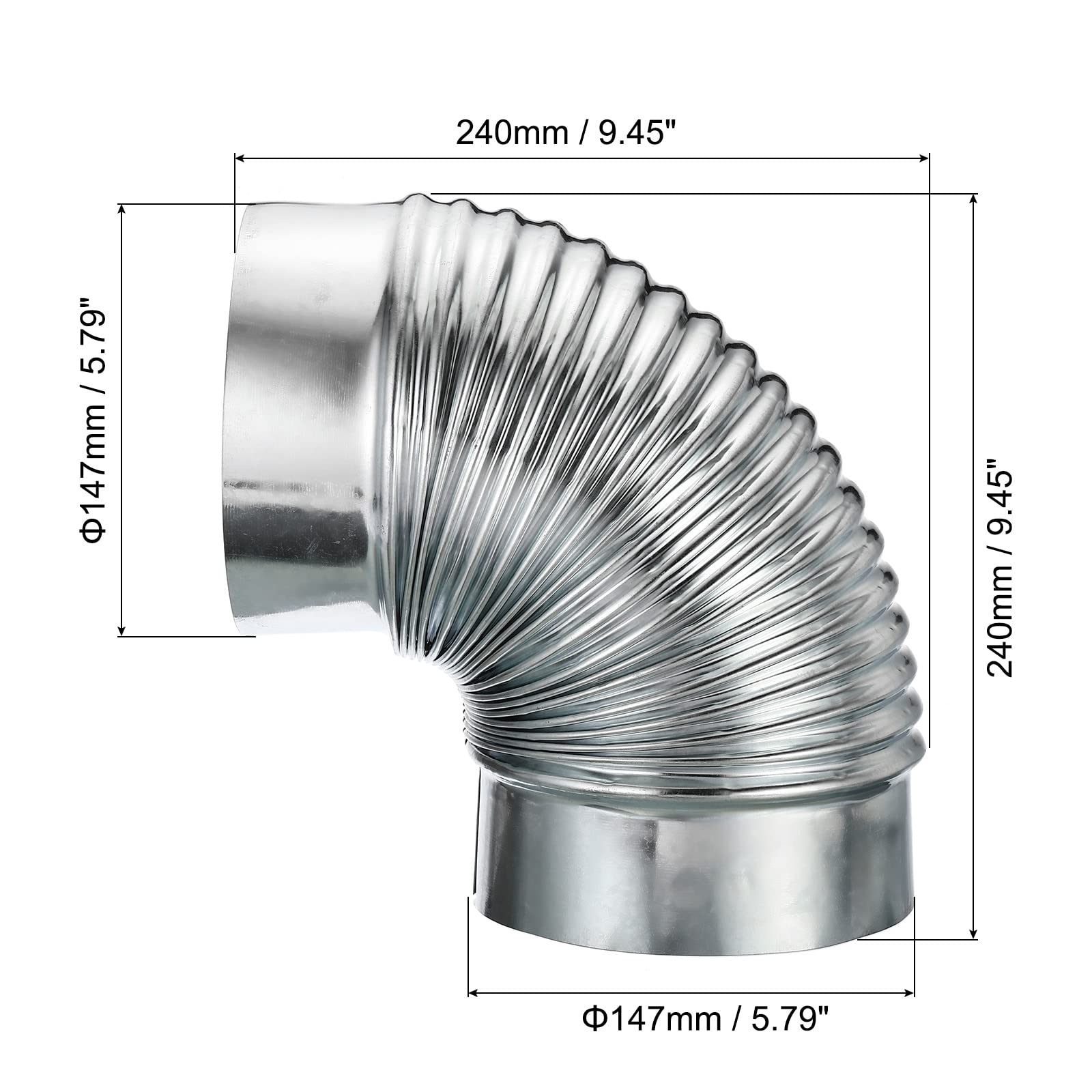 Conector de tubo de conducto de codo de 90 grados de 5,8" de diámetro exterior, conector de tubo de ventilación de chimenea de HVAC, adaptador de hierro galvanizado para tubo de escape de estufa de