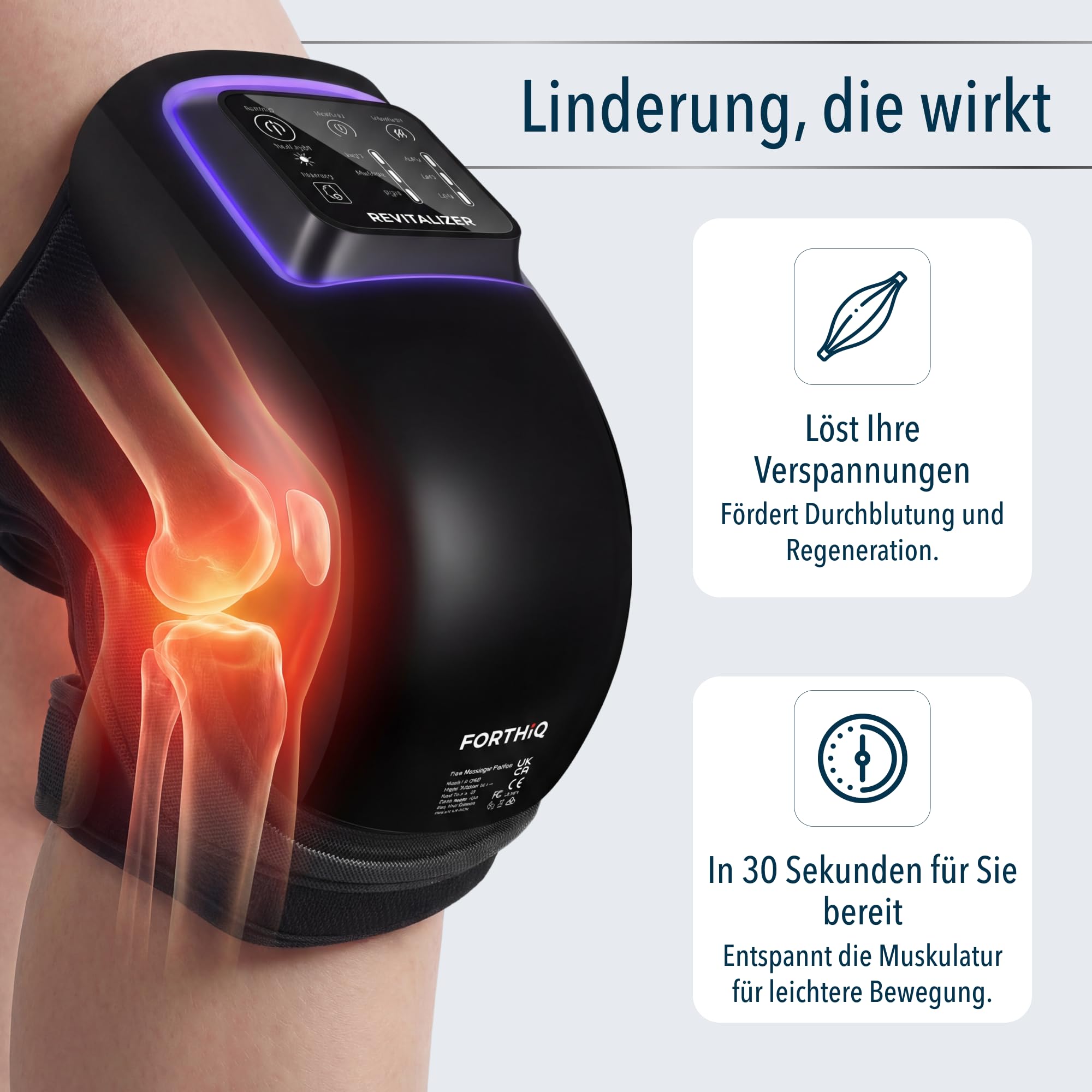 FORTHiQ Knie-Massagegerät mit Infrarot Duallicht, 6-in-1, Arthrose Hilfe, 4-stufige Wärme & Vibration, merkt sich Ihre Wohlfühl-Einstellungen, Wellness Geschenke für Frauen und Männer