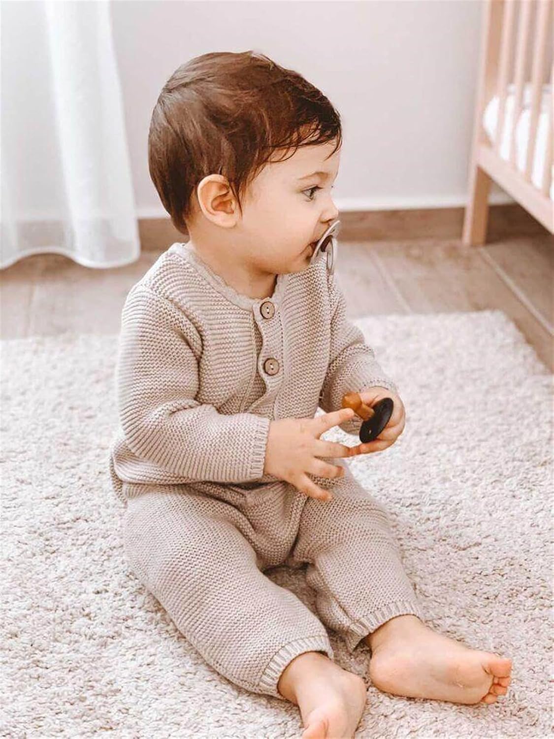 Minora Newborn Baby Boy Girl Romper, One Piece Knitted Long Sleeve Bodysuit (0-12 Months)