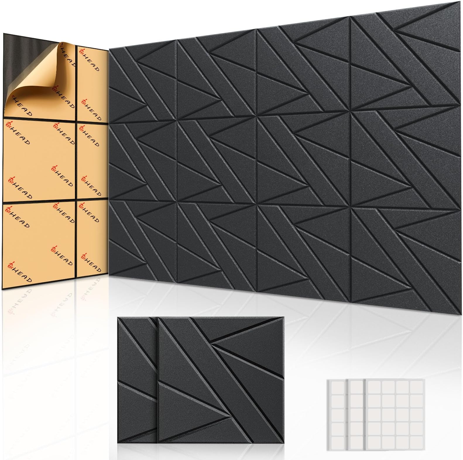 18 Pack Self-Adhesive Soundproof Wall Panels, 12 x 12 x 0.4 in Sound Proof Foam Panels for Walls, 0.8lb/ft³ High Density, Thicker 0.4in, Acoustic Panels, Noise Dampening Panels for Studio Black