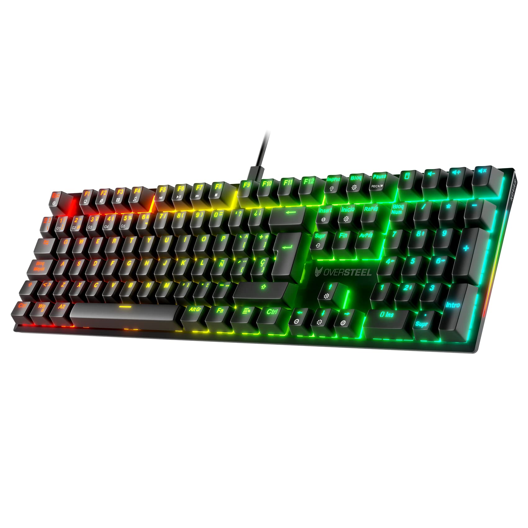 Oversteel - KOVAR Teclado Gaming USB, Retroiluminación RGB, Switch Mecánico Outemu Blue, Anti-Ghosting, Layout Español PC/MAC/Android