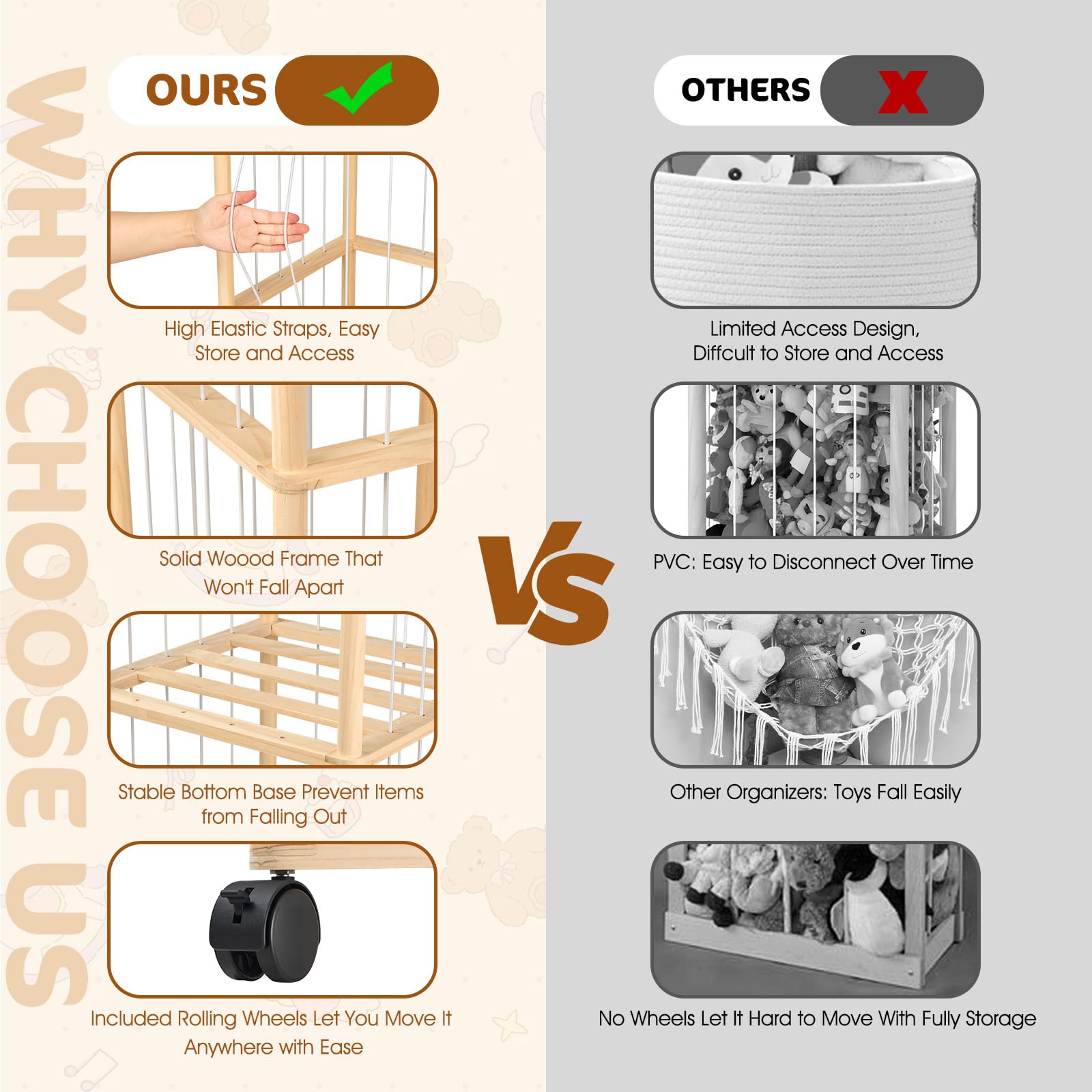 DIY Stuff Animal Storage Kit, Adjustable 1–4 Tier Stuffed Animal Organizer with Wheels, Large Plushies Storage for Playroom, Bedroom & Nursery, Designed for Growing Toy Collections - 5