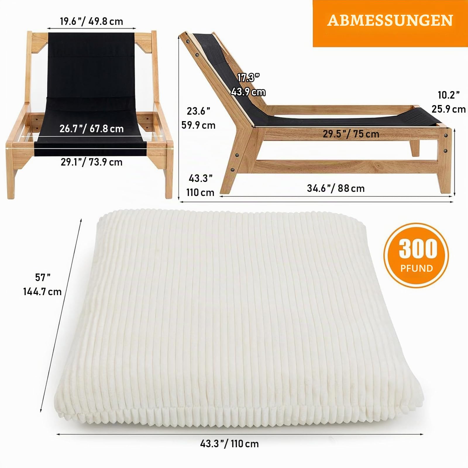 Cord Sitzsack Sofa mit Holzrahmen für Erwachsene, Groß Cloud Bean Bag mit Füllung, Bequemer Lesesessel für Wohnzimmer Schlafzimmer, XXL Sitzsack Sessel, 110cm, Beige