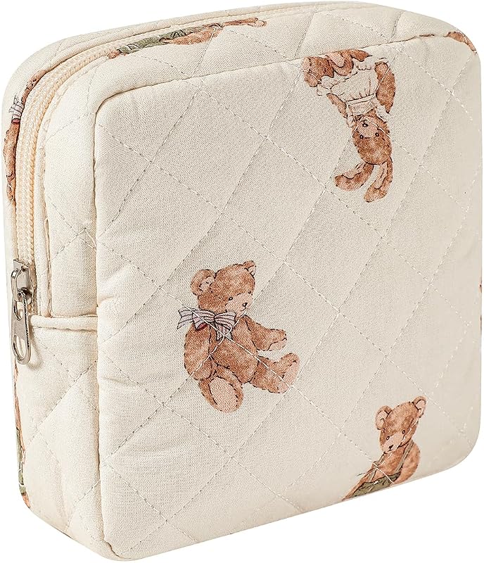 Necessaire de maquiagem pequena uekeboag em poliéster matelassado com zíper, 01White Bear