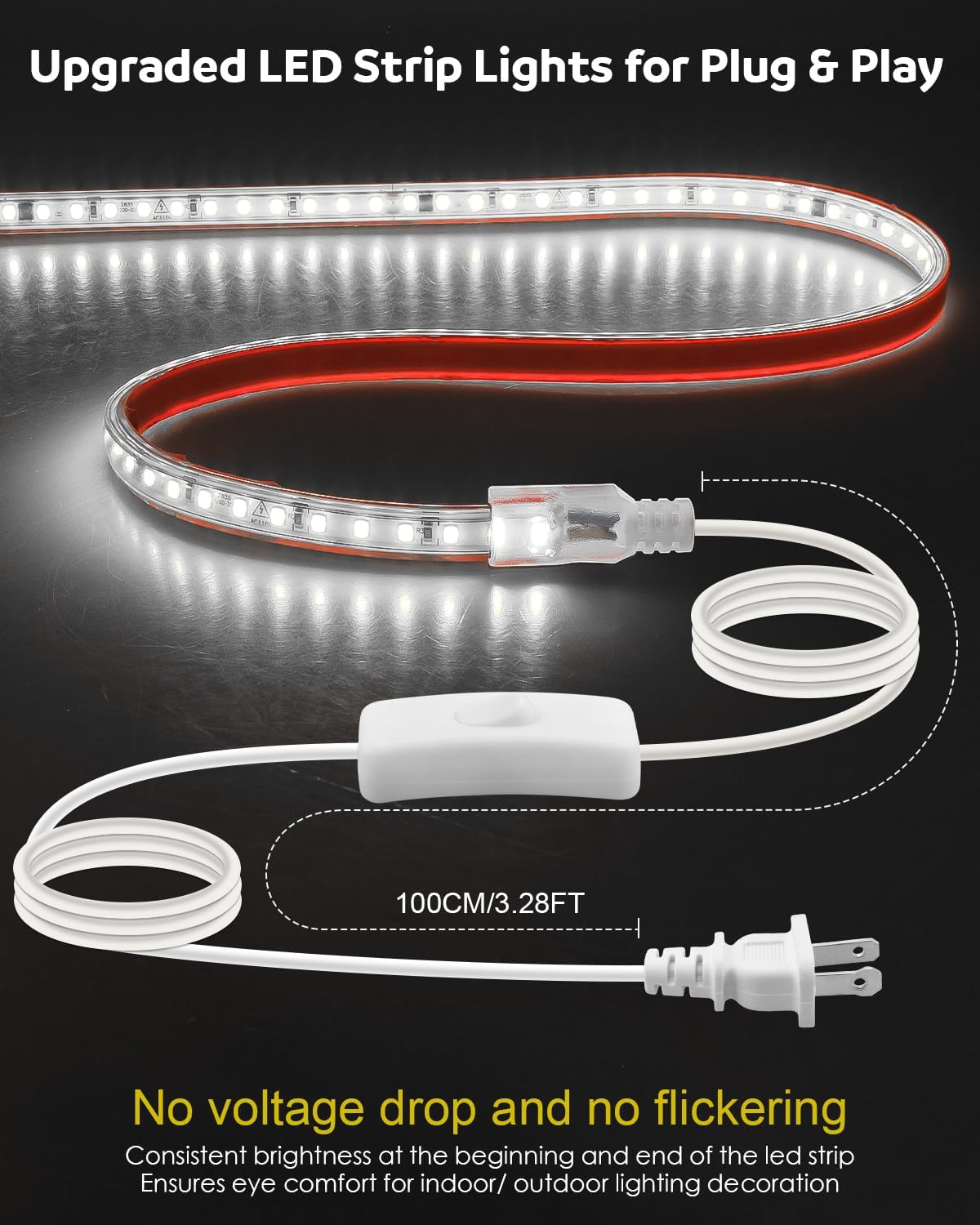Aclorol 120V LED Strip Lghts 20FT Cold White 6000K Super Bright Rope Lights for Outside IP67 Waterproof LED Light Strip with Slef-Adhesive for Kitchen Cabinets Living Room Deck Yard Garage 720LEDs