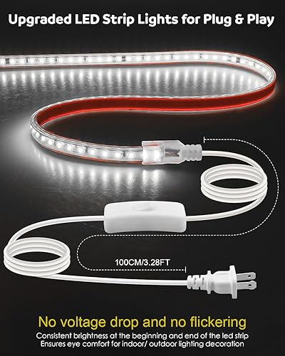 Miniatura 5 de Aclorol Tira de luces LED de 120 V de longitud de 20 pies, color blanco frío, 6000 K, súper brillante, para exteriores, tira de luz LED impermeable