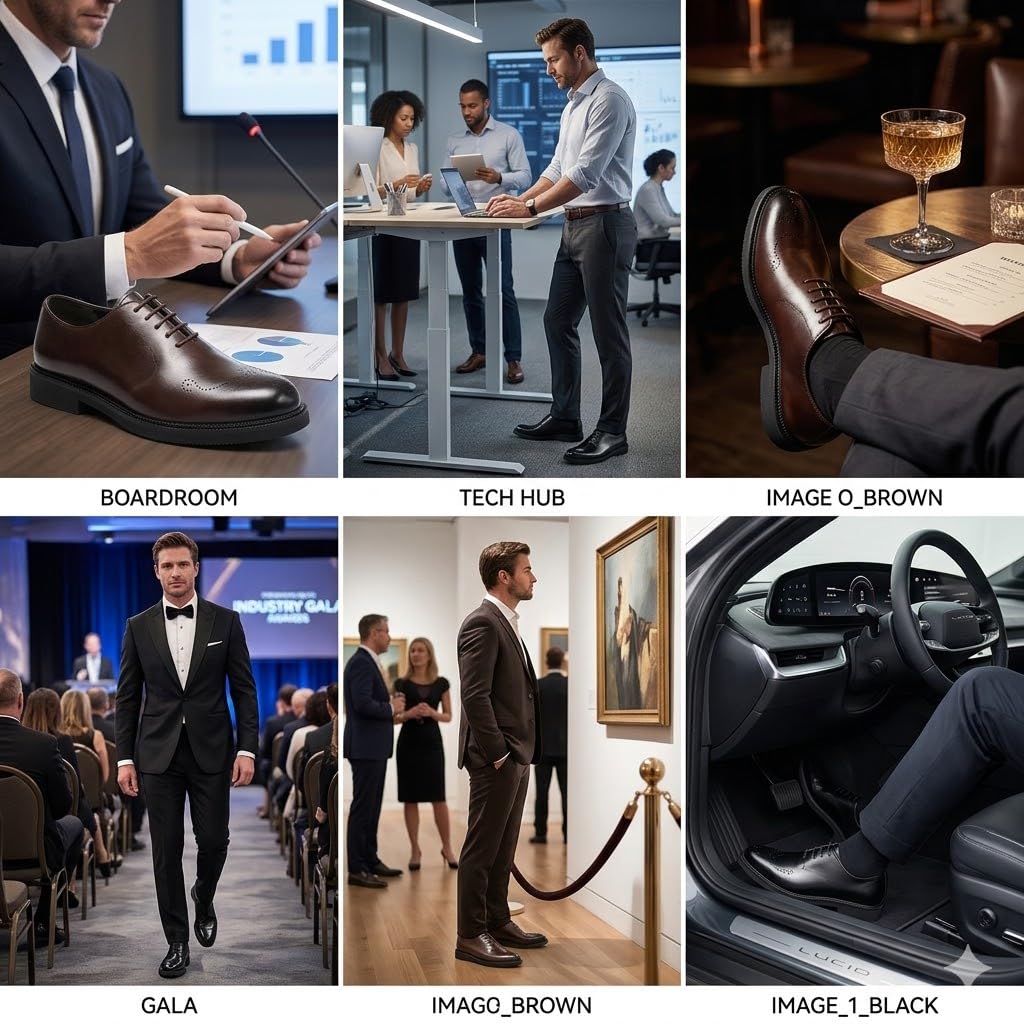 Zapatos Oxford Hombre Piel Vestir Clásicos Brogue Cordones Zapatos de Negocios Boda Fiesta Elegante Derby