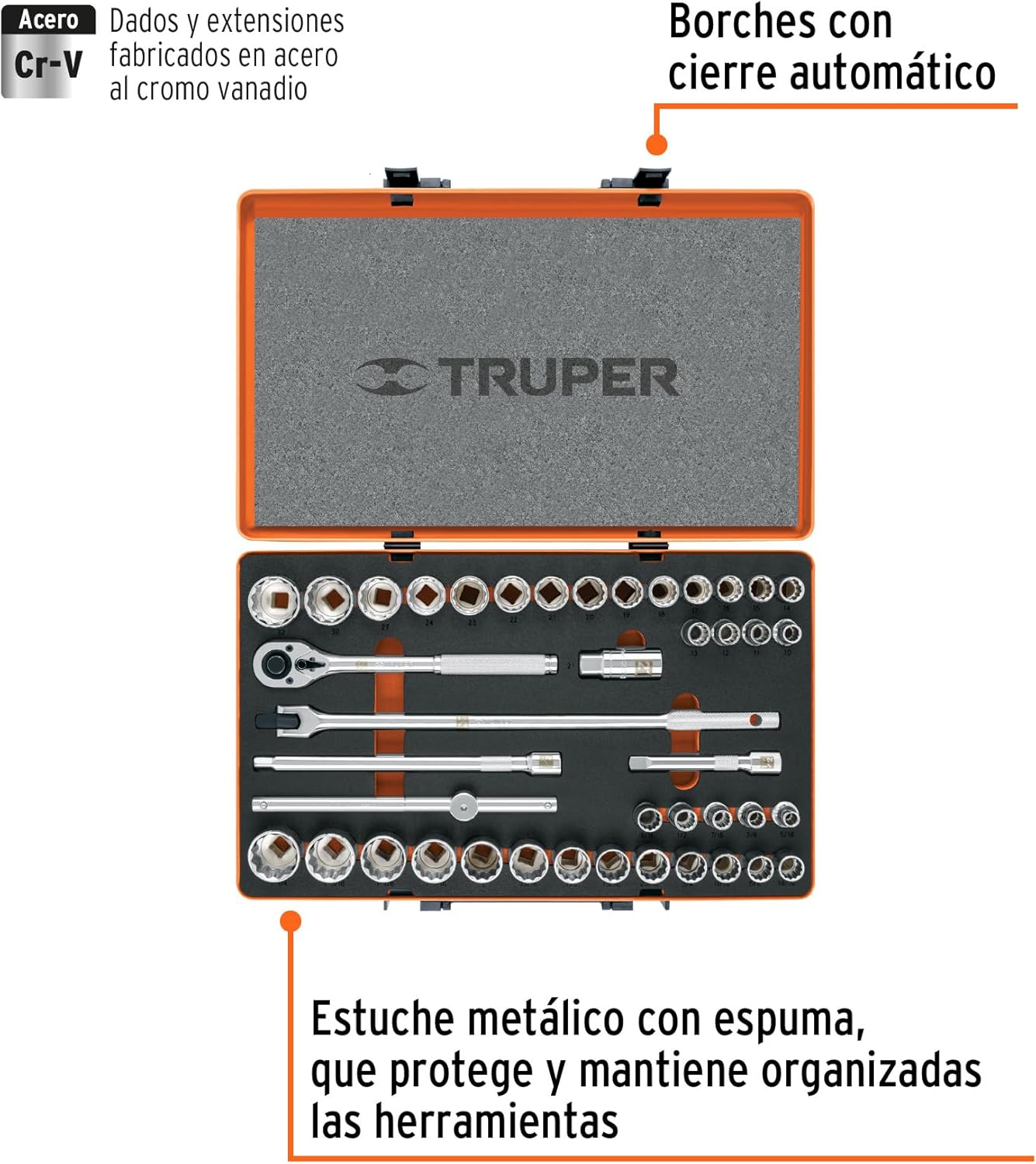 Truper Socket Wrench Set (1/2" Dr. Std & Mm) - 42 Pcs