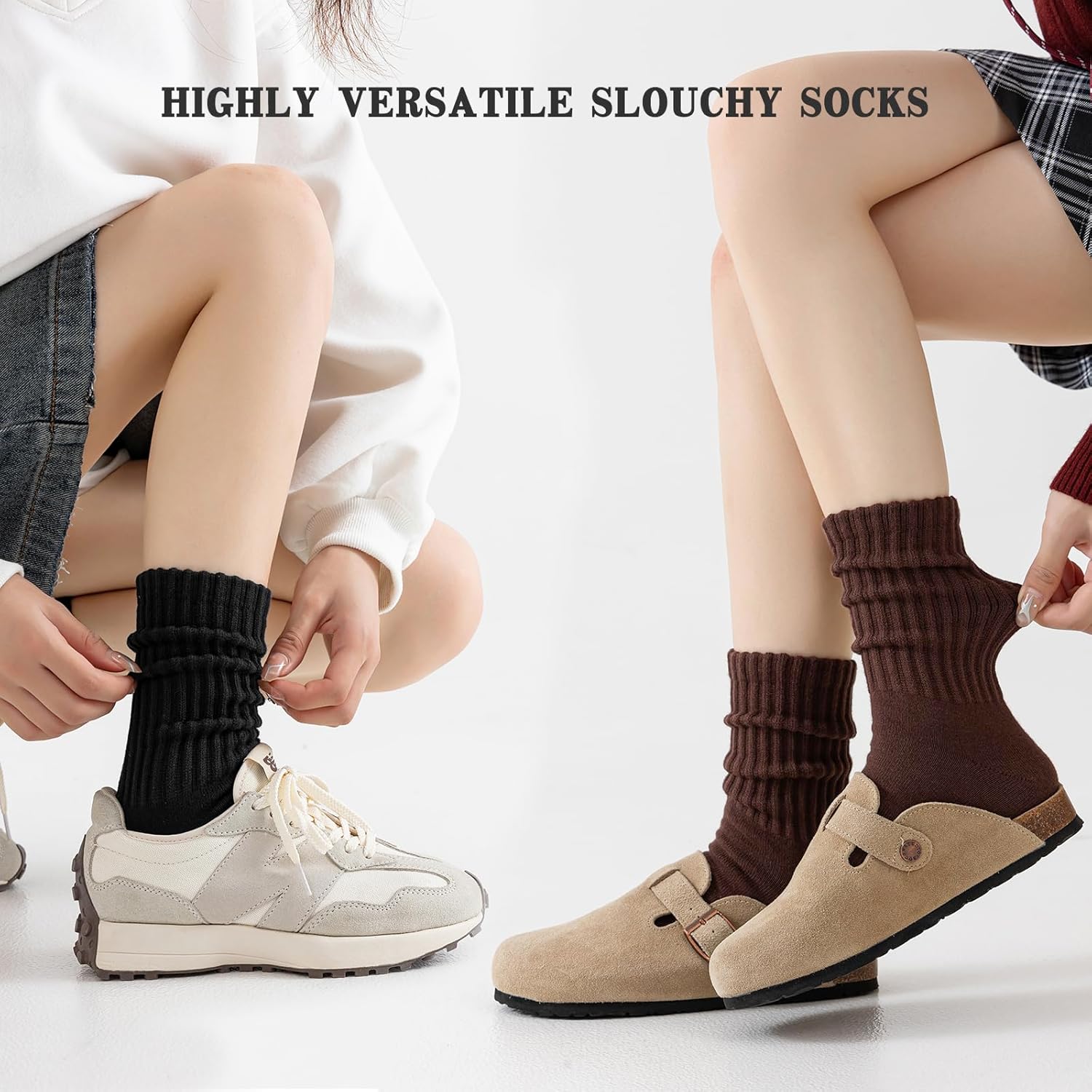 Women's 88% Cotton Mid-Calf Socks - Scrunch Socks, Non-Slip Y-Heel, Foldable Slouch Socks (Fits 5-11) All Season - Image 2