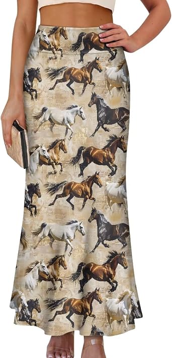 Womens Hawaii Skirts High Waist Long Skirt Side Zipper Stretch Skirt Lightweight Long Maxi Skirts Y2k Skirt Summer