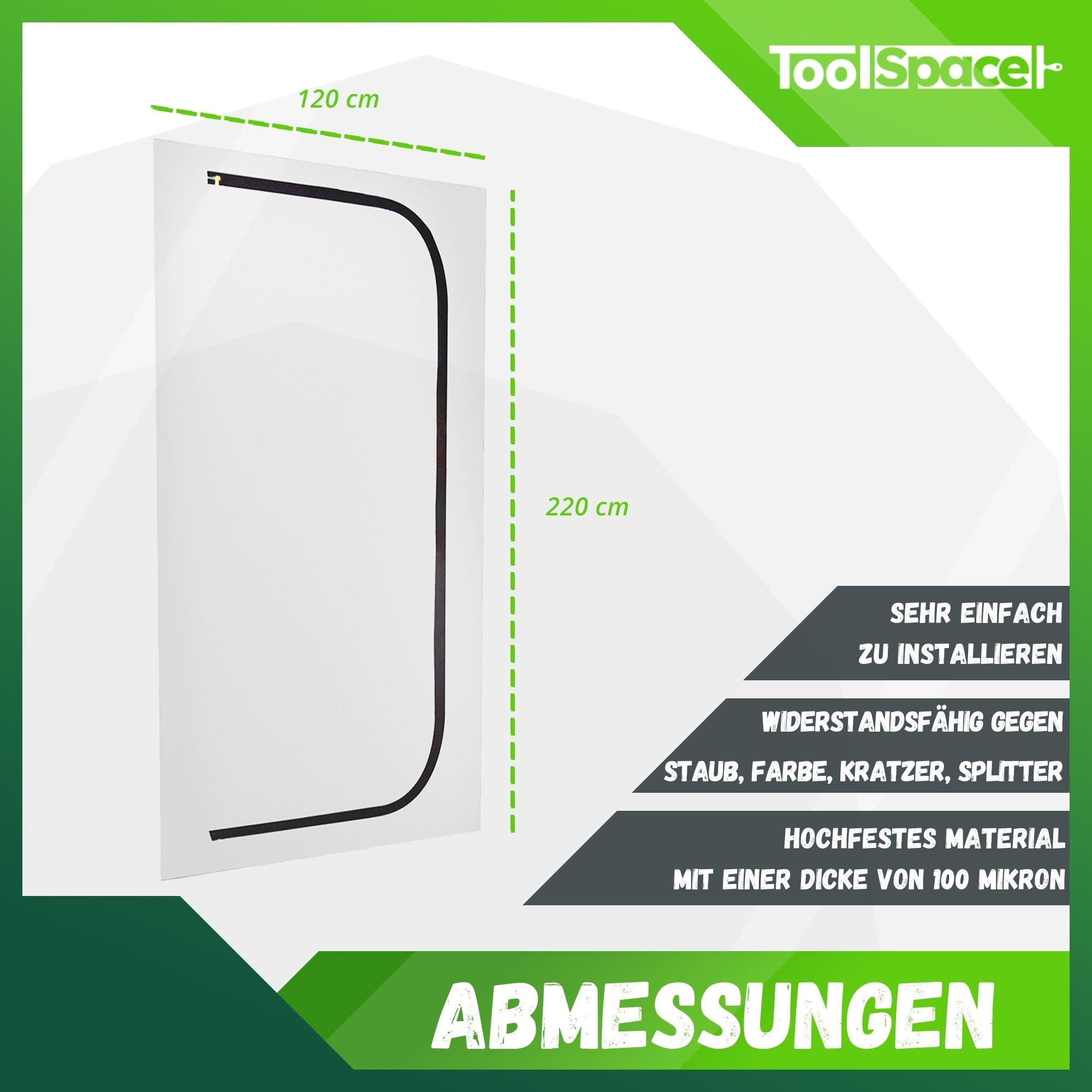 ToolSpace puerta de protección contra el polvo con cremallera 220x120cm TIPO C - Fácil de instalar, reutilizable y duradera - Ideal para renovaciones - Protege contra el polvo