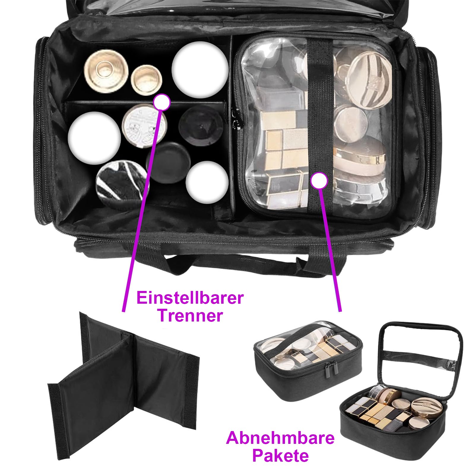 Große Make Up Organizer Tasche mit 2 Innentaschen, Kosmetiktasche Groß mit Einstellbaren Teiler, Make Up Tasche, Portable Beauty Case, für Reise, Unterwegs