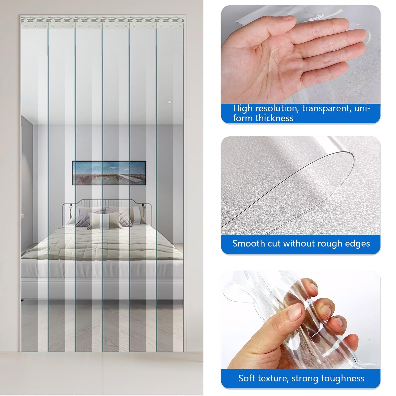 Rideau à Lanières PVC Rideau industriel à lanières Épaisseur 2,5 mm Isolant Rideau de Porte lanieres Facile à installer Convient à la maison, au supermarché, au garage et à l'entrepôt(15x280cm
