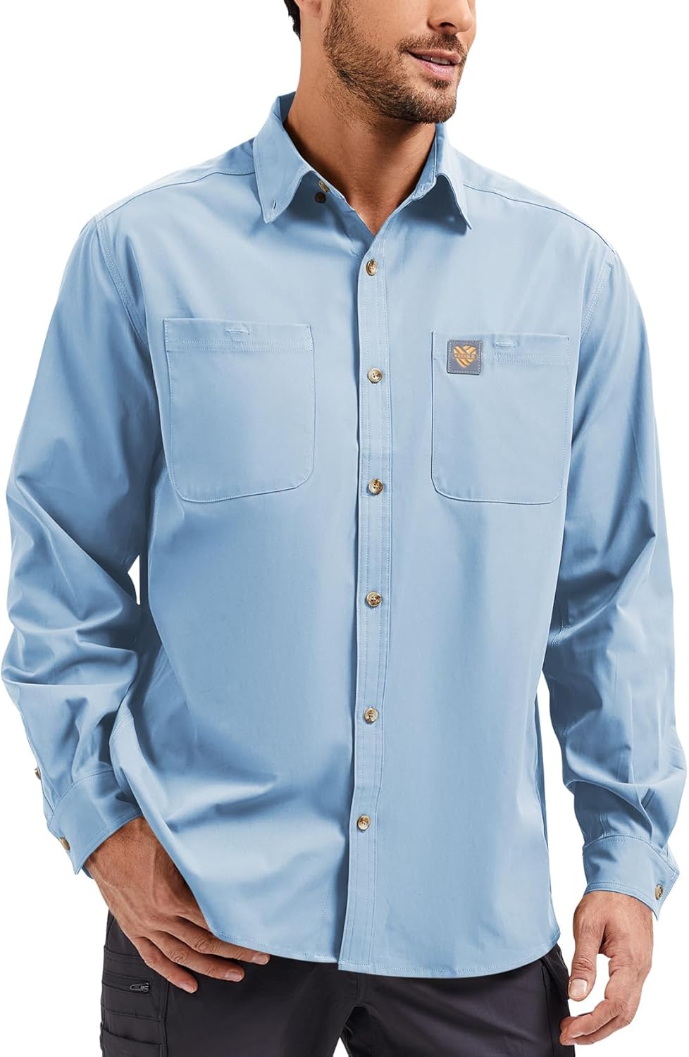 Mens Regular Fit Long Sleeve Work Utility Button Down Shirt with Chest Pockets-UPF,Reflective Safety