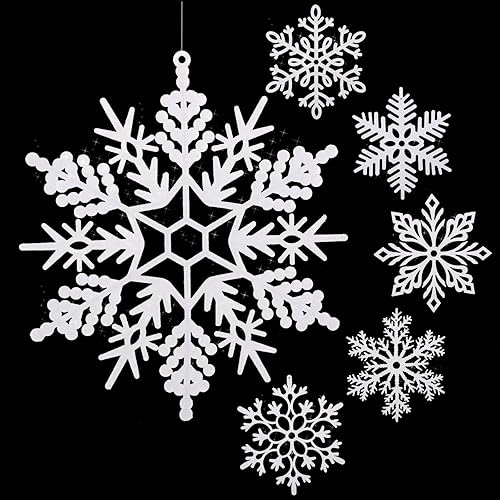Adornos de copos de nieve grandes de 12 pulgadas, decoraciones de copos de nieve de plástico con purpurina, decoración gigante de invierno para