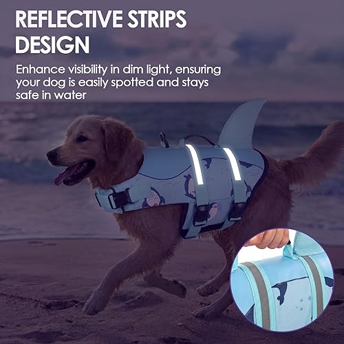 Miniatura 5 de Bess Bridal Chaleco salvavidas para perros  Chaleco salvavidas de tiburón para nadar en barco  Traje de baño reflectante para perros pequeños,