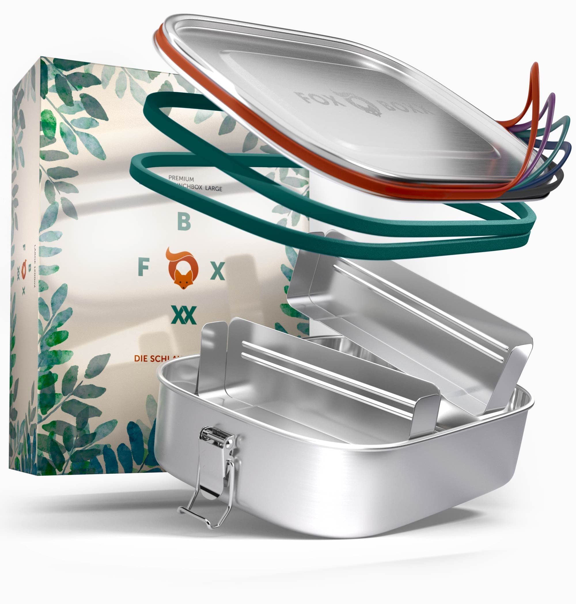 FOXBOXX SCHULE Kinder-Set – ÖKO Lunchbox Edelstahl + FOX Trinkflasche isoliert + Bürste – auslaufsicher, BPA-frei (panna cotta 500ml, 800ml)