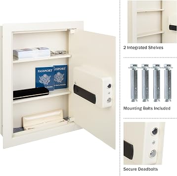 In-Wall Safe - Home or Business Safe with Keypad and 2 Manual Override Keys - Protects Cash, Jewelry, Passports, and More by Paragon Safes (Cream)