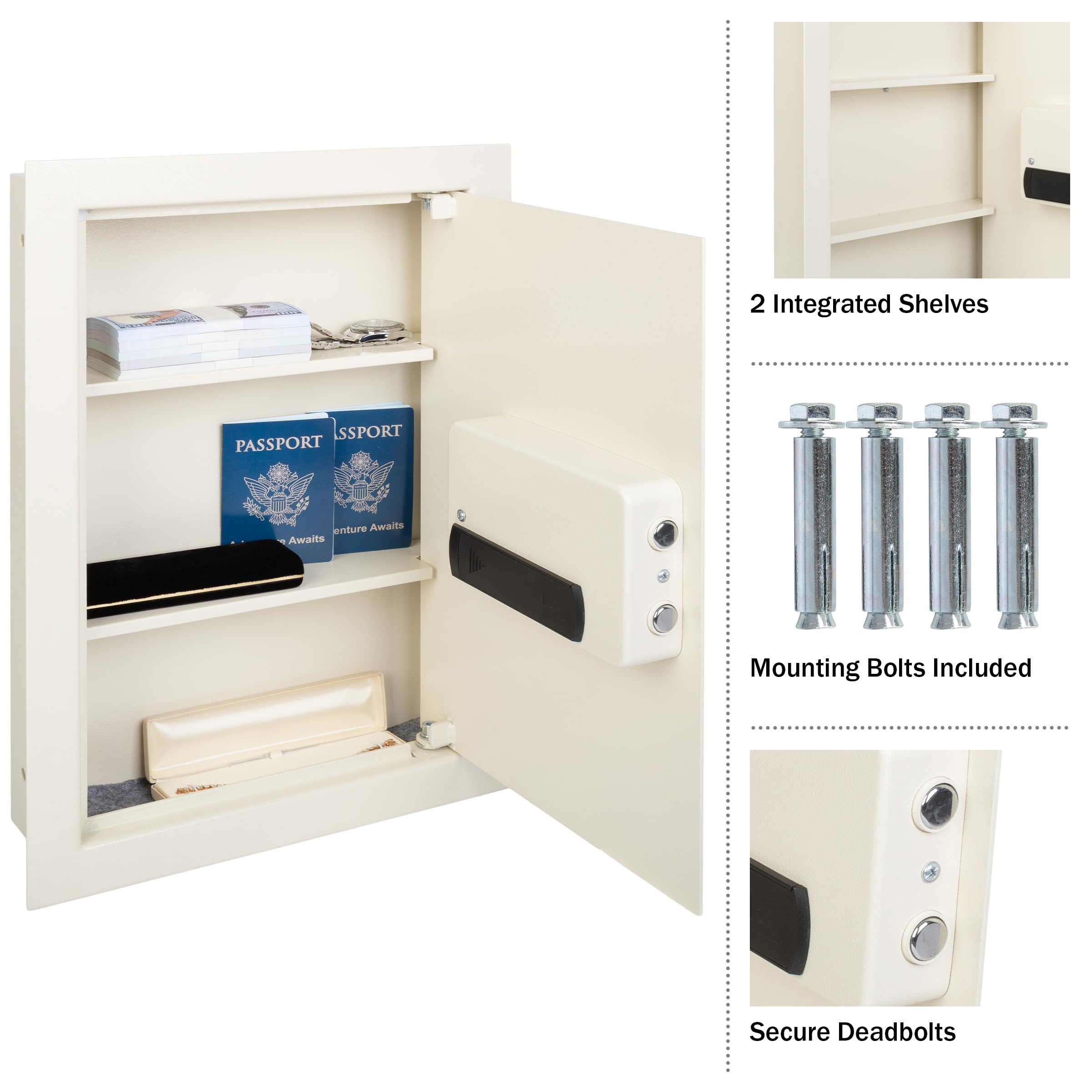 Paragon Safes Wandtresor – Safe für Zuhause oder Büro mit Tastatur und 2 manuellen Übersteuerungstasten – schützt Bargeld, Schmuck, Pässe und mehr von Paragon Safes (cremefarben)