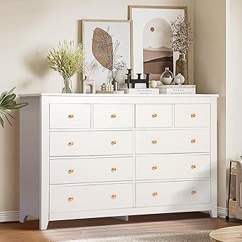 DWVO White 6 Drawer Dresser for Bedroom, Upgrade Large Wood Dresser Chest of Drawers with Fluted Panel & Golden Metal Handle, Modern Double Dresser Storage Cabinet for Living Room, Hallway, Entryway