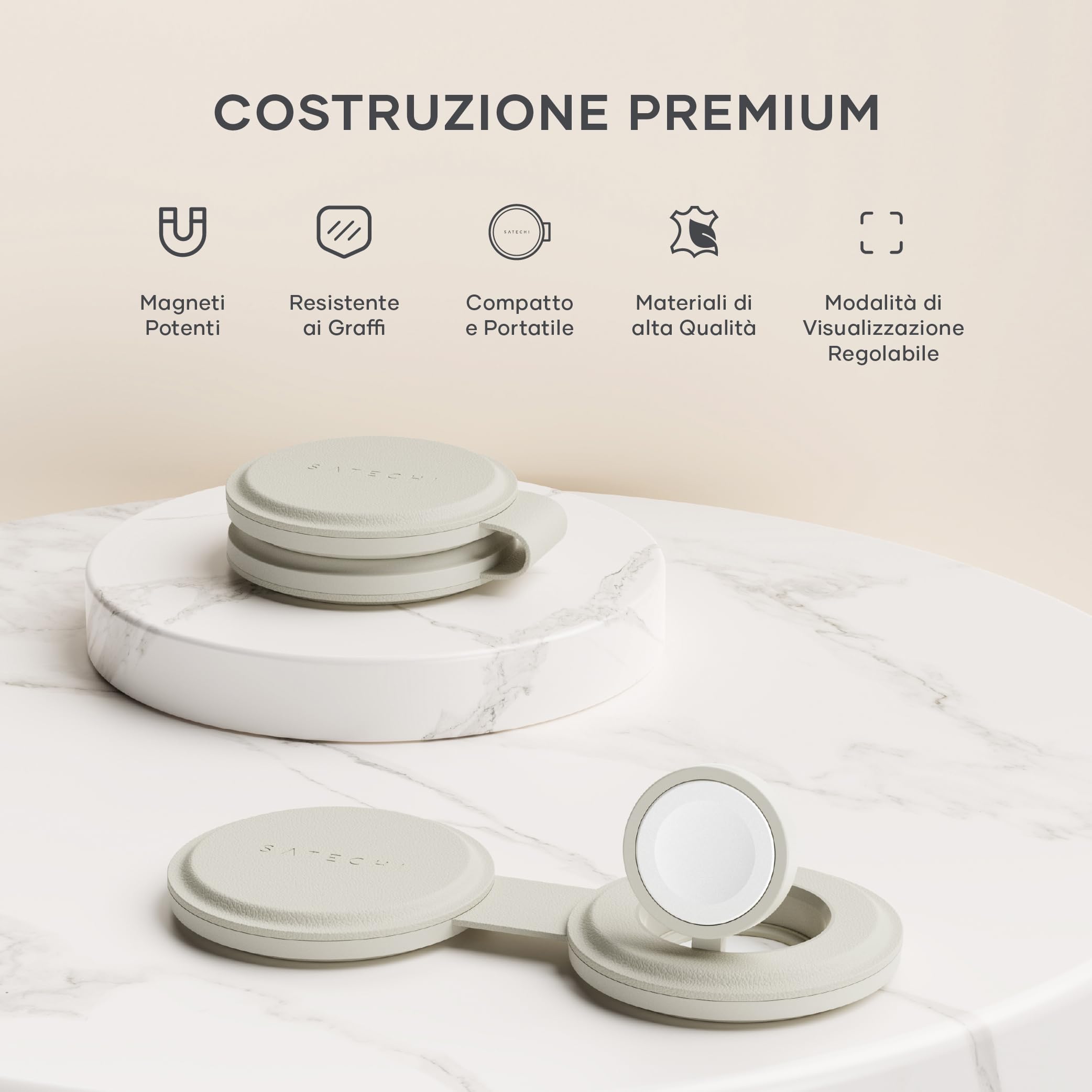SATECHI OntheGo™ Caricatore Wireless Pieghevole 2 in 1, Stazione di Ricarica Rapida Qi2 15W per Serie iPhone 17 16 15 a 12, 5W per Apple Watch e AirPods, Caricatore a Induzione da Viaggio – Beige | 5W per Apple Watch, supporto magnetico da viaggio, compat