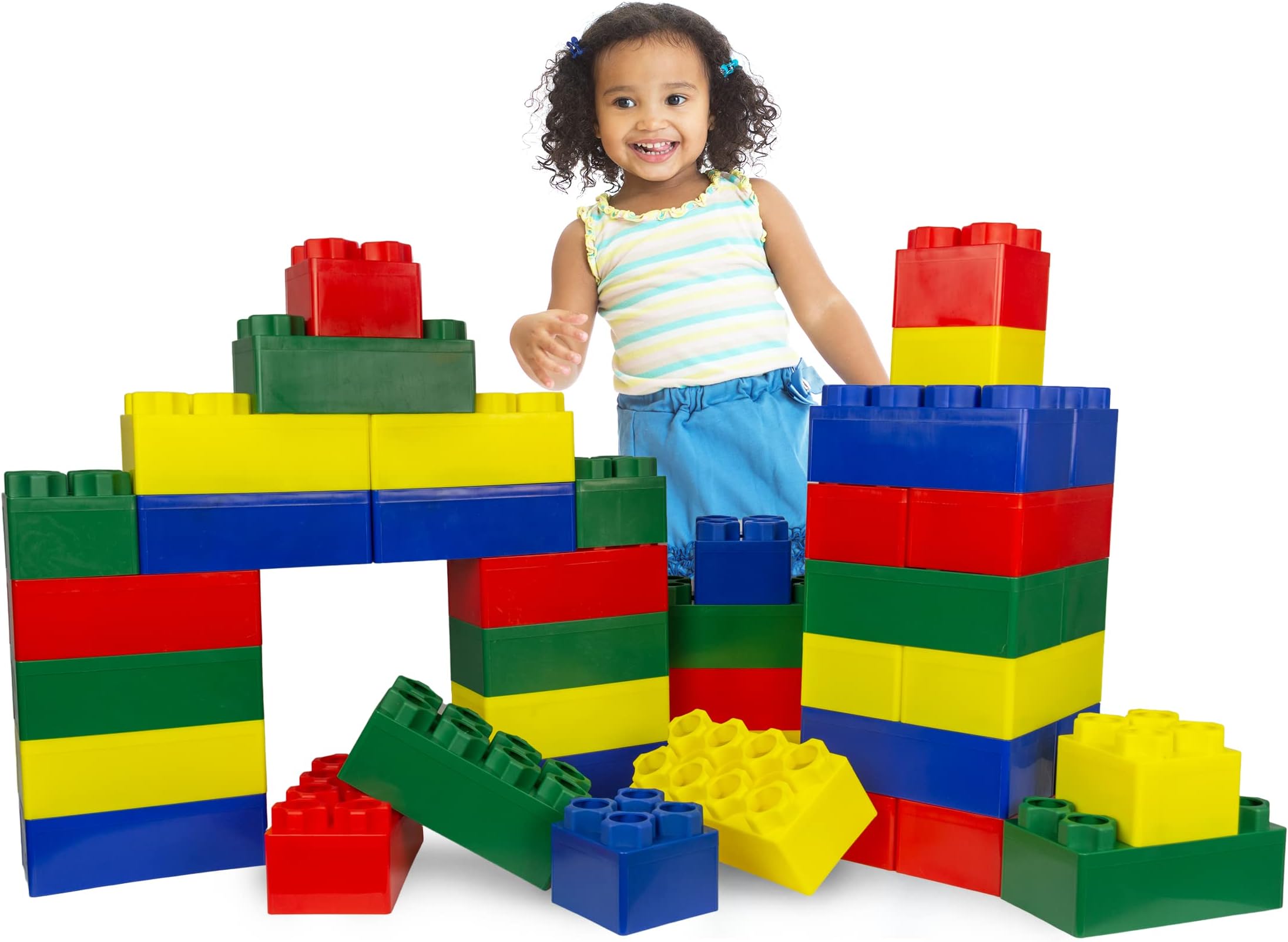 StemFuel Deluxe 40 Piece Jumbo Building Blocks Variety Pack | Small Builder Block Kit for Toddlers | Includes 32 Colored Large Blocks and 8 Colored Small Blocks | 40 Piece Value Pack | Made in USA