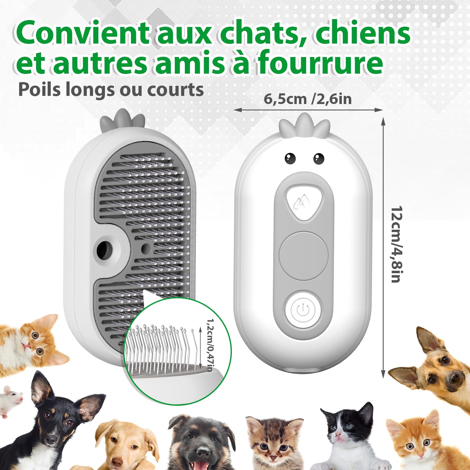 Brosse Chat Vapeur avec Bouton de Déverrouillage, Rechargeable Brosse Vapeur pour Poils Longs et Courts Chats Chiens Lapins, Autonettoyant Brush pour le Toilettage des Animaux de Compagnie
