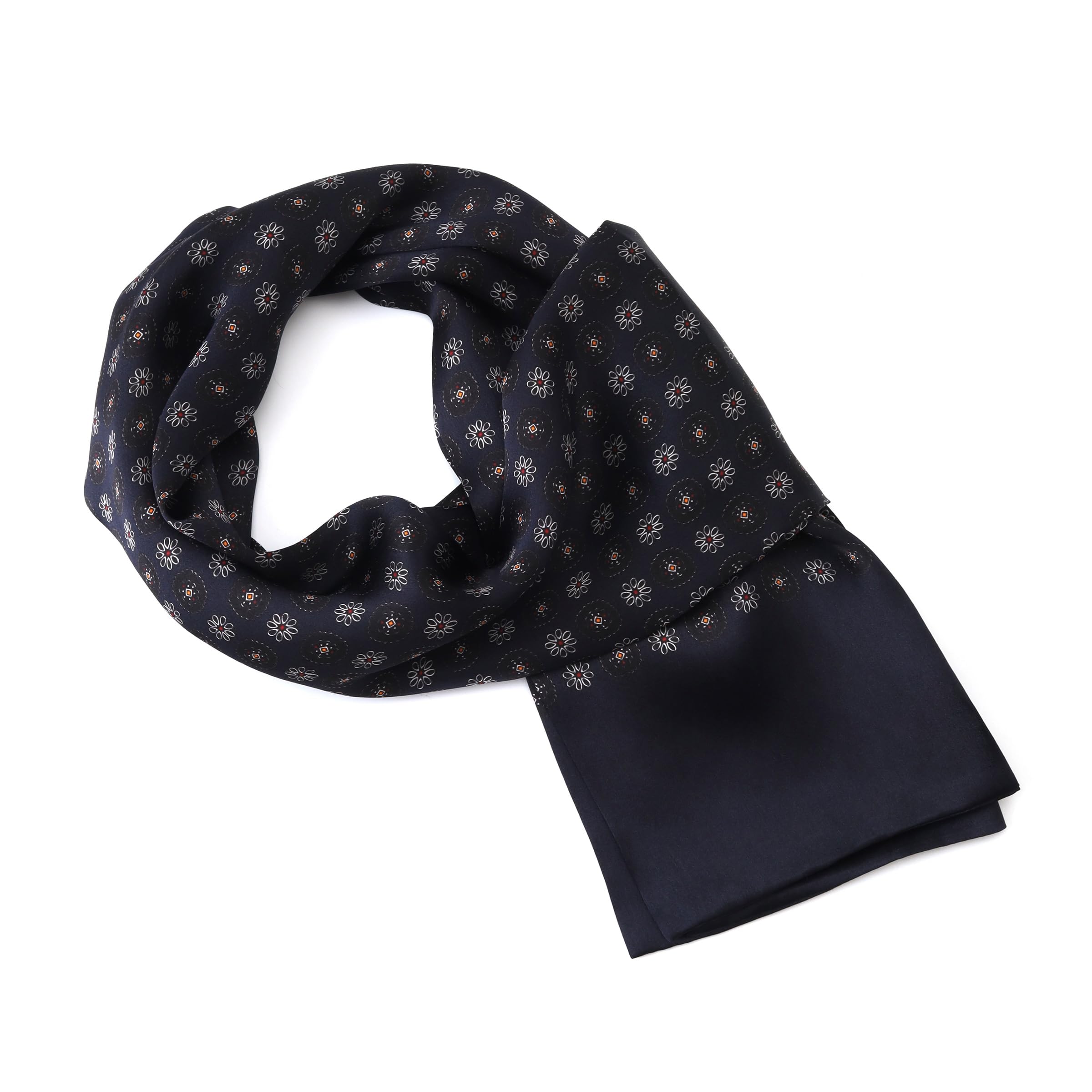 JWSilk Bufanda larga de seda Charmeuse para hombre, azul marino (Navy Squares), 63"x10"