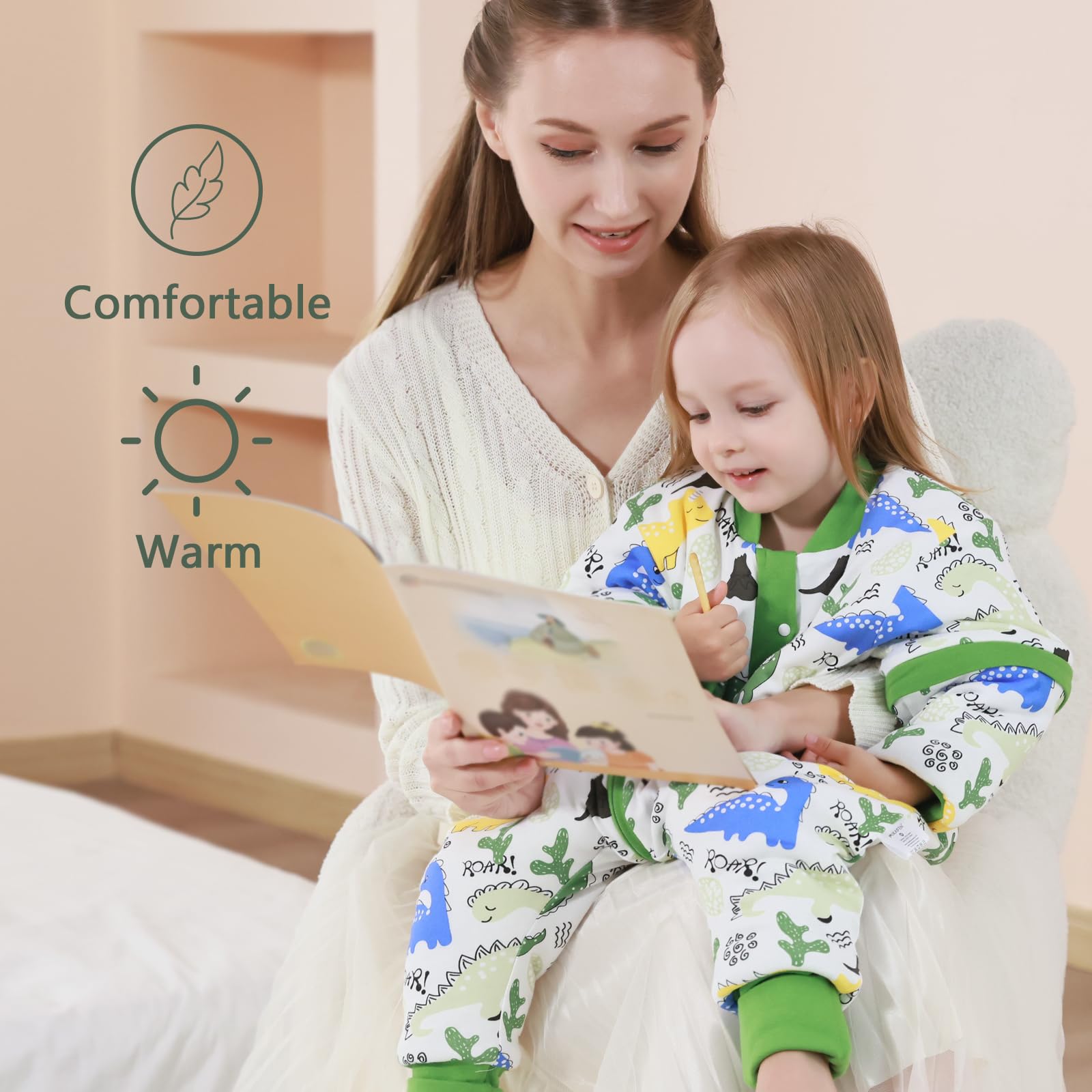 MIKAFEN Baby Sleeping Bag with Feet 3.5 tog Winter, Kid Winter Sleeping Bag with Legs,6-18 months Dinosaurs - Image 2