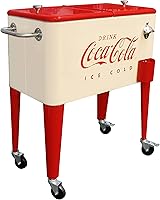 Leigh Country Coca-Cola 60 Qt Vintage Rolling Cooler with Wheels - Cream & Red Insulated Ice Chest for Patio Parties