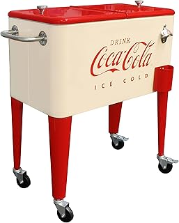 Coca-Cola 60-Qt Cream & Red Cooler, Vintage Style with Wheels for Outdoor/Patio/Porch