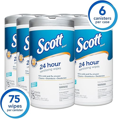 Miniatura 2 de Scott Toallitas desinfectantes 24 horas, aroma fresco ligero, 75 toallitasrecipiente, 6cartón (Kcc53609)