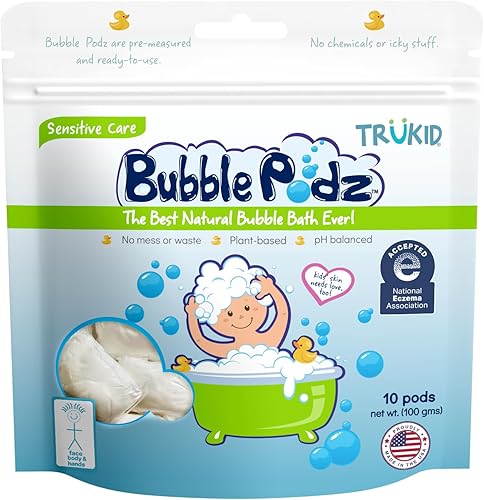TruKid Bubble Podz - Baño de burbujas para bebés y niños, aceptado por NEA para eccema, bomba de baño de avena coloidal refrescante suave para piel