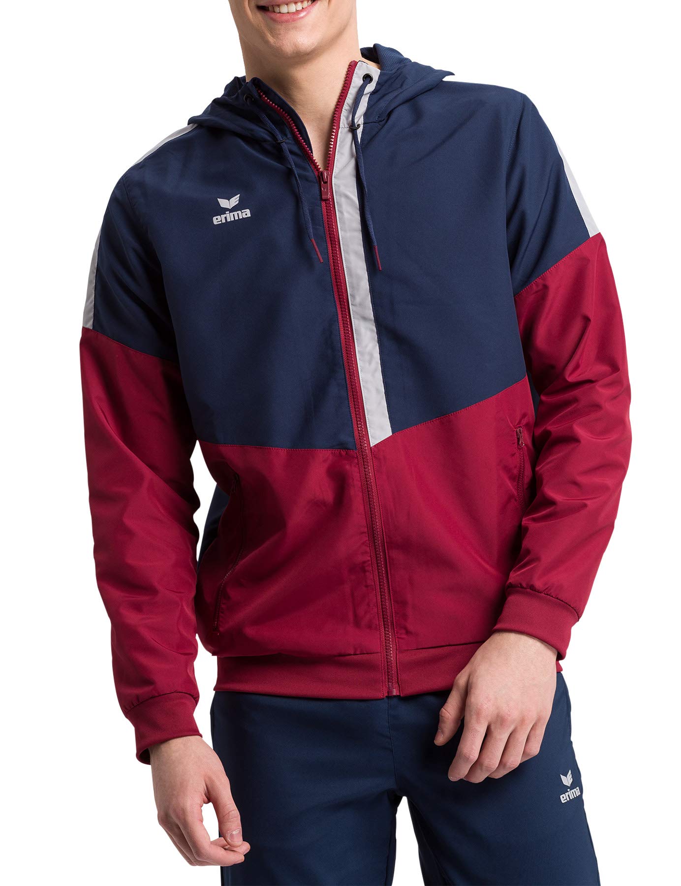 Erima Squad Track Top Jacket with Hood - New Navy/Bordeaux/Silver Grey, M