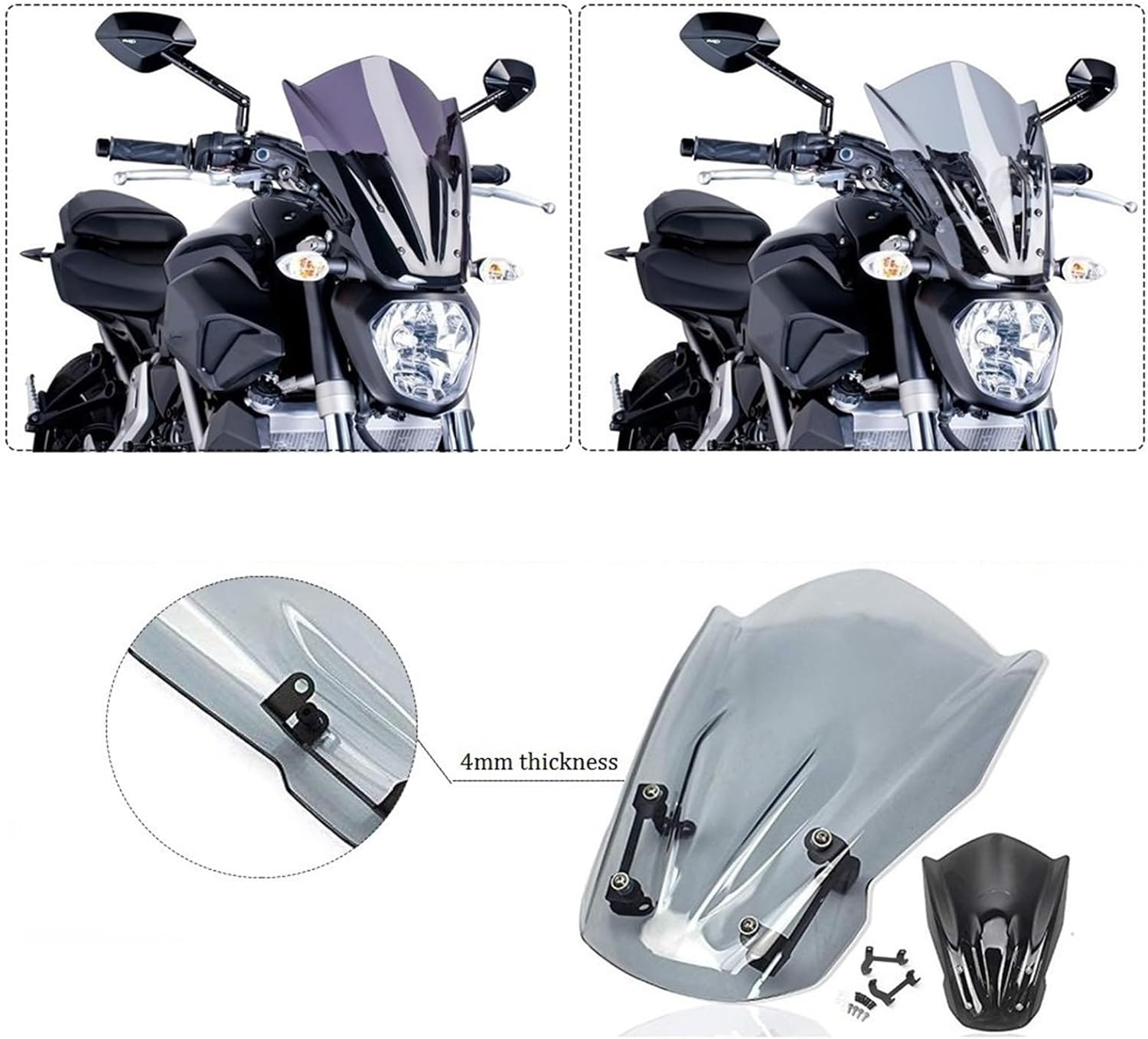 バイク用フロントガラス ウインドデフレクター プロテクター に適合するヤマハ MT-07 FZ-07 MT07 【インドディフレク】