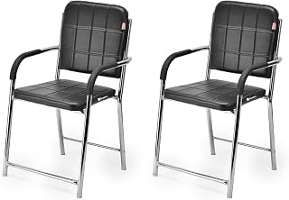 Office Chair Visitor Chair with arm Rest with Steel Frame and Cushioned seat Back, Chair Without Wheels Holds up to 110 kg Heavy Design (2, Black, Standard)