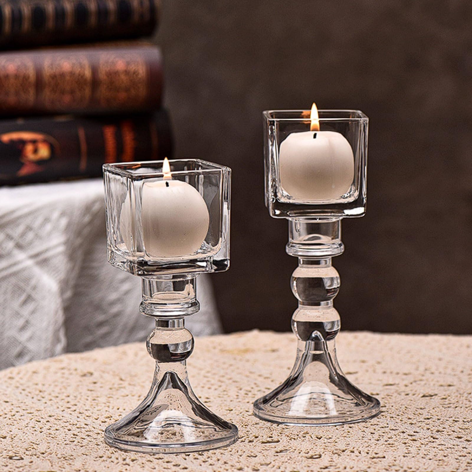 Ensemble de 3 bougeoirs en Verre Cristal, Compartiment à Bougies carrés, Design Romantique, pièce maîtresse Table, décoration d'intérieur