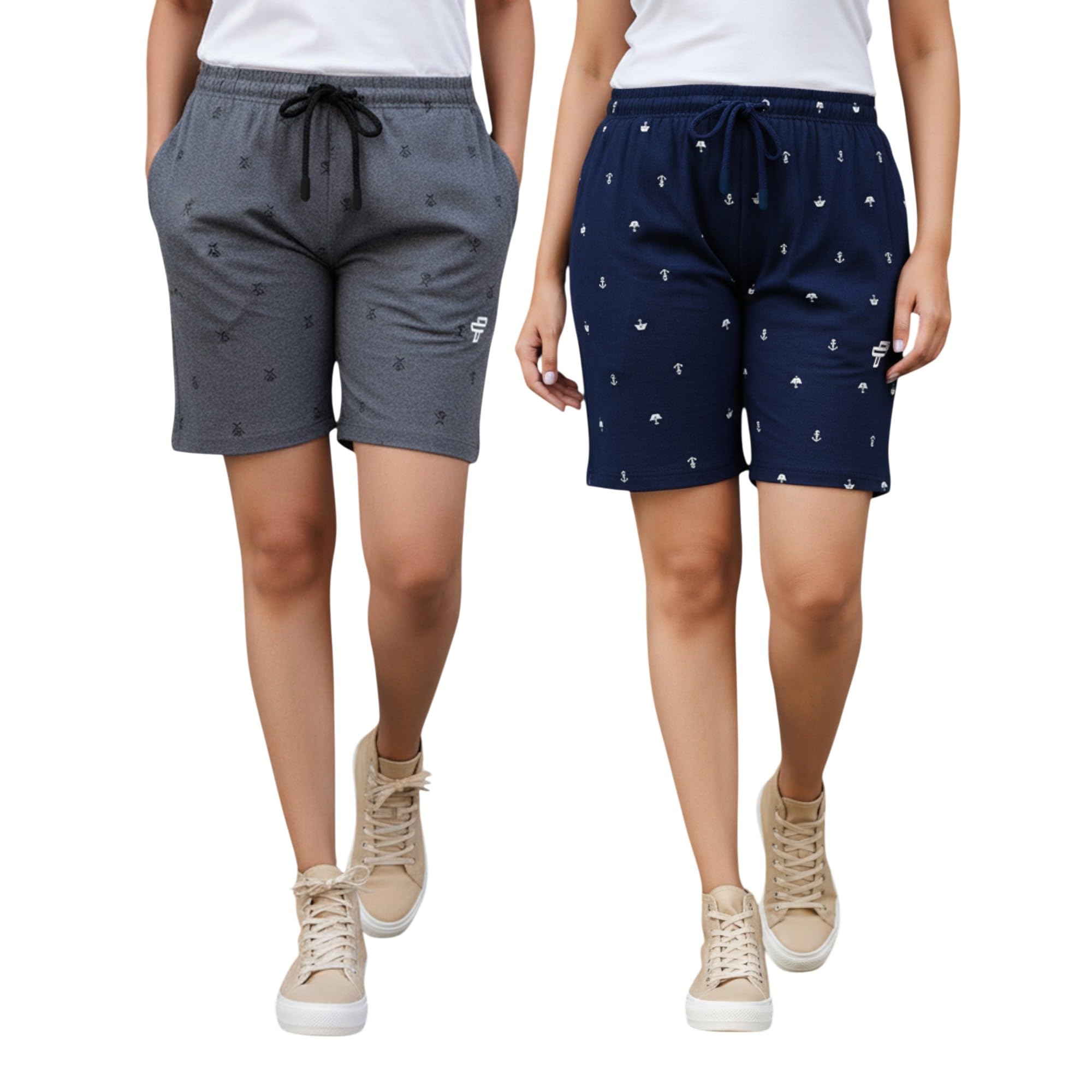 feel track Women Cotton Regular Fit Printed Shorts (Pack of 2)-picture-18