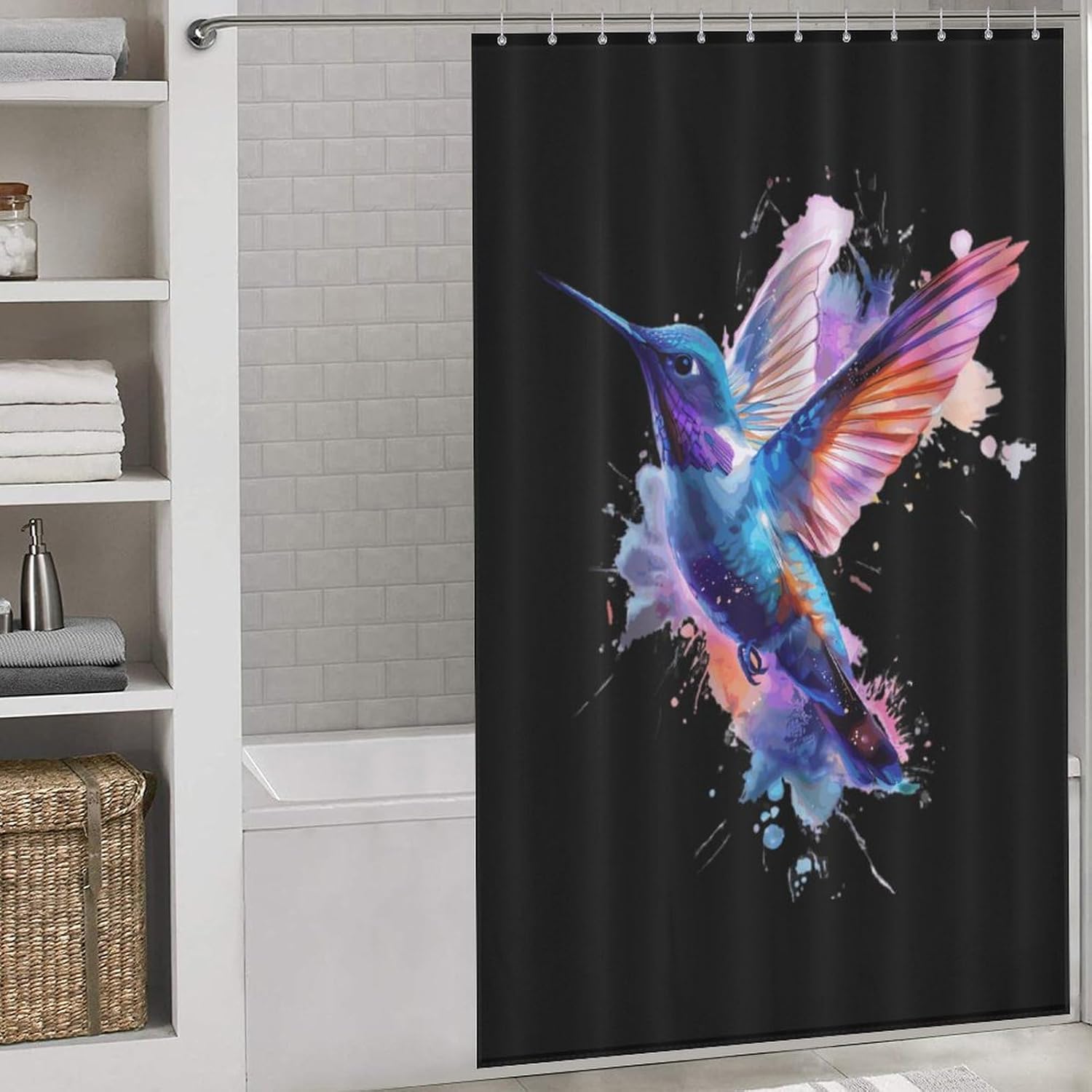 Watercolor Hummingbird Funny Shower Curtains Washable Bath Curtain Liner with Hooks for Bathroom Bath Tubs 55x72Inch（140x183cm）